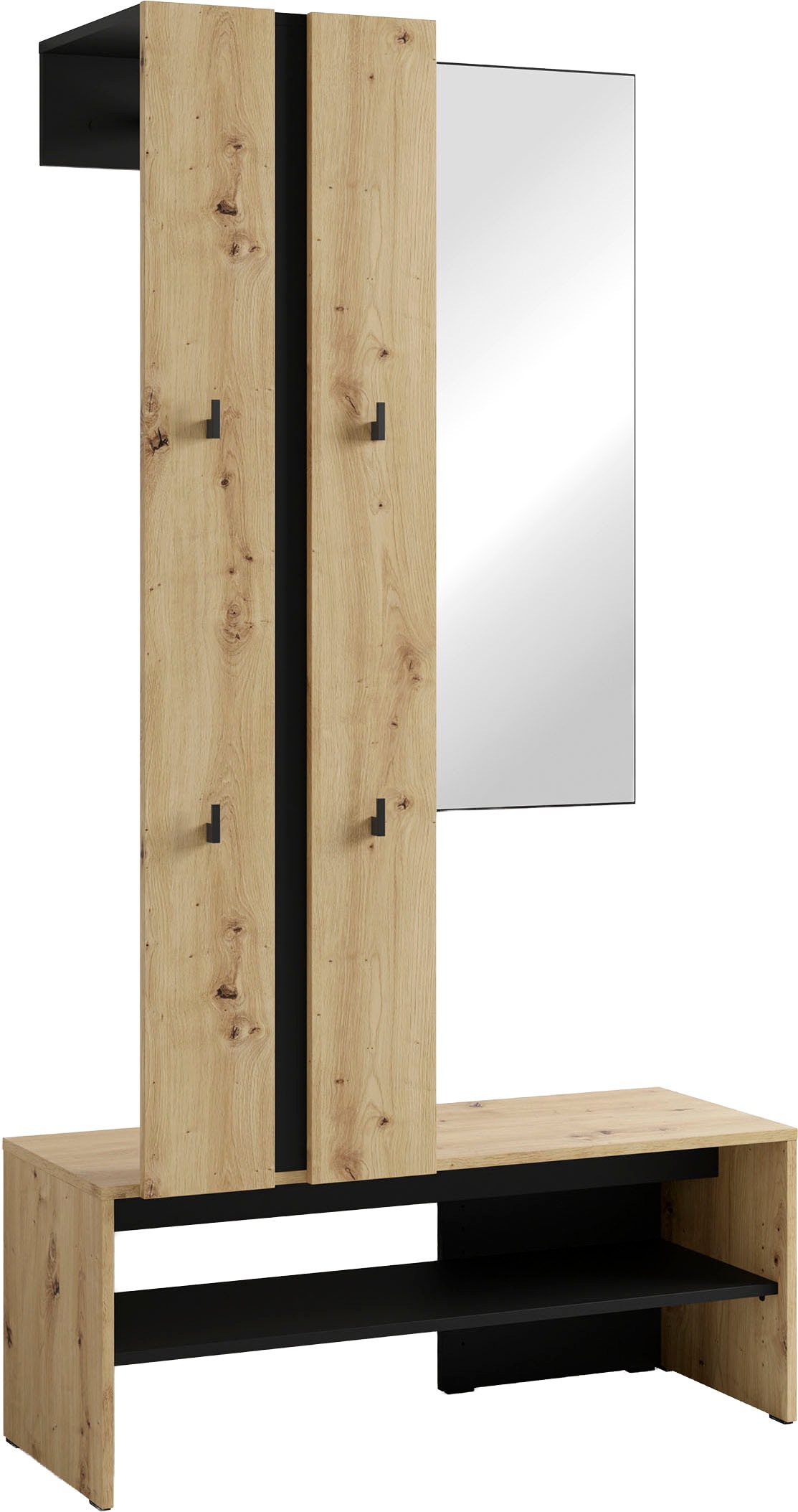 byLIVING Kompaktgarderobe "Dielen - Set Nante" 2 Stk. tlg. maximale Ordnung auf wenig Fläche mit Spiegel, Kleiderstange und Haken