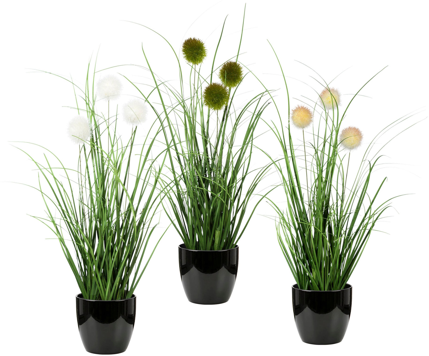 Kunstgras »Grasbusch mit Kletten«, Kunstpflanze, Gras, im Topf, 3er-Set