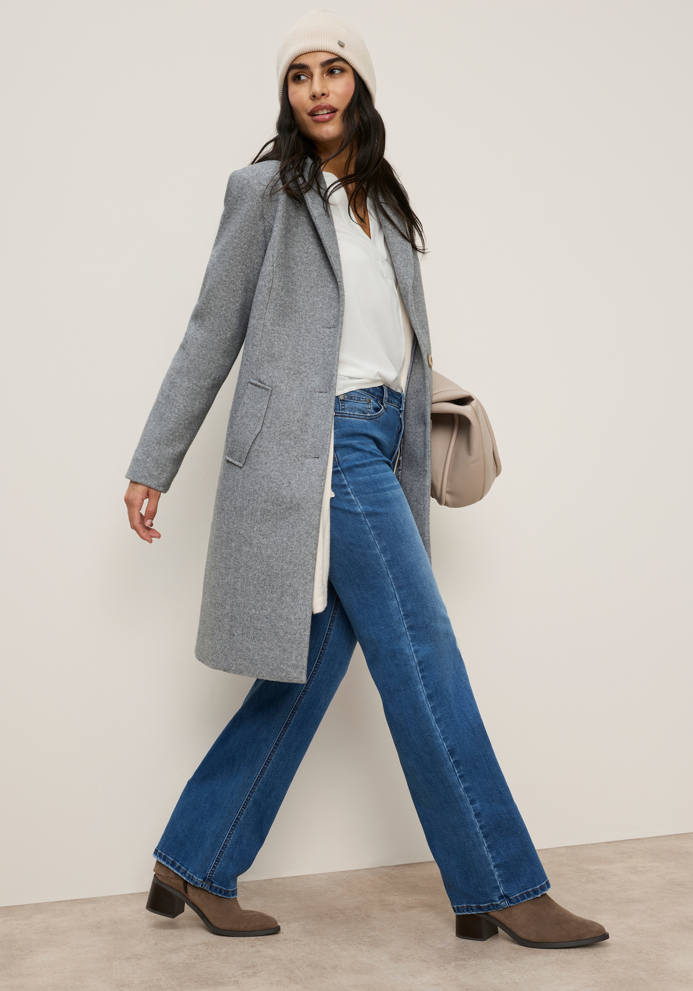 Tamaris Manteau long coupe ajustée, col à revers et boutons, idéal pour la mi-saison