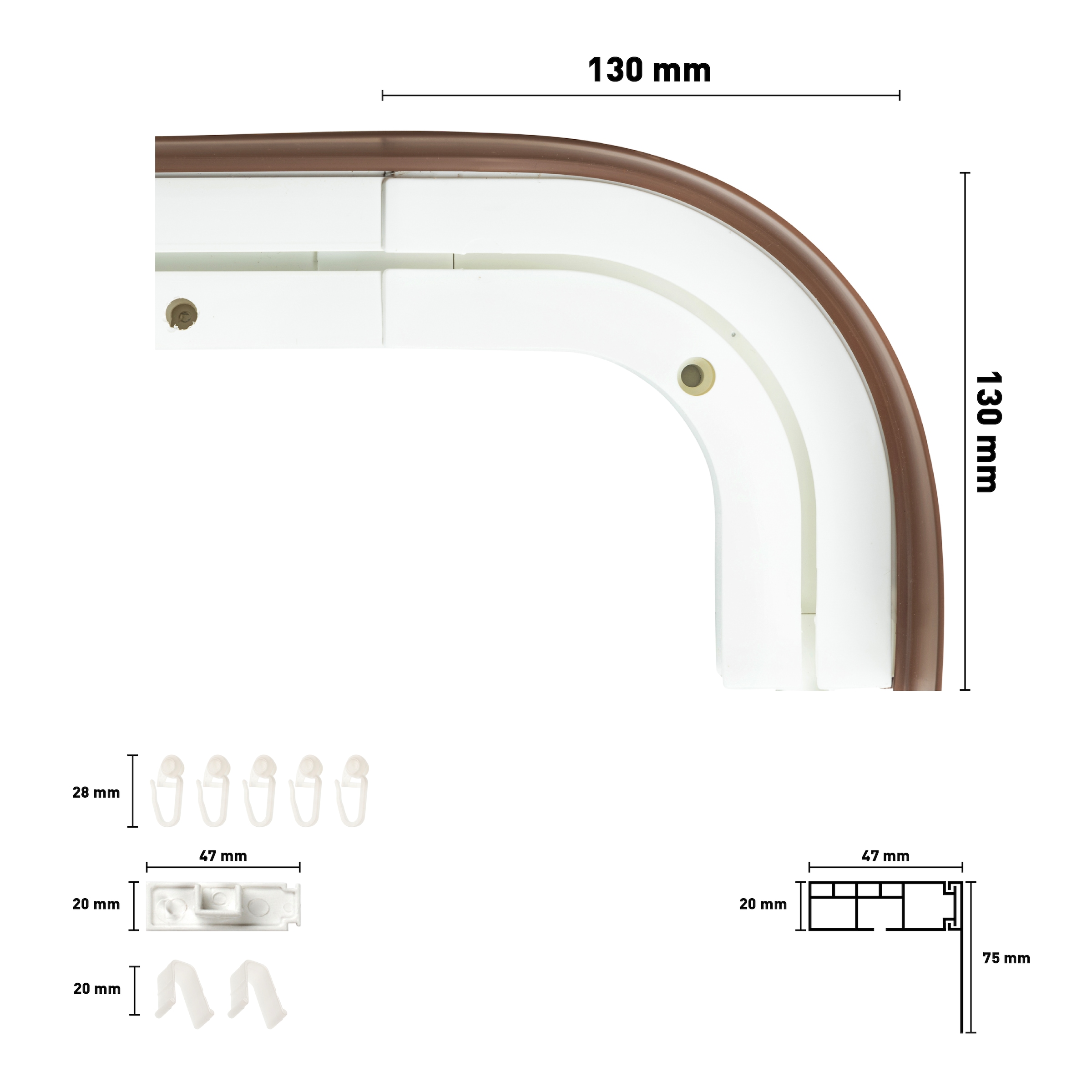 SN DECO GROUP Vorhangschiene »SH1«, 1 läufig-läufig, Fixmass, Set 1-läufig, inkl. Rundbögen, Blende 7,5 cm, vorgebohrt, Innenlauf