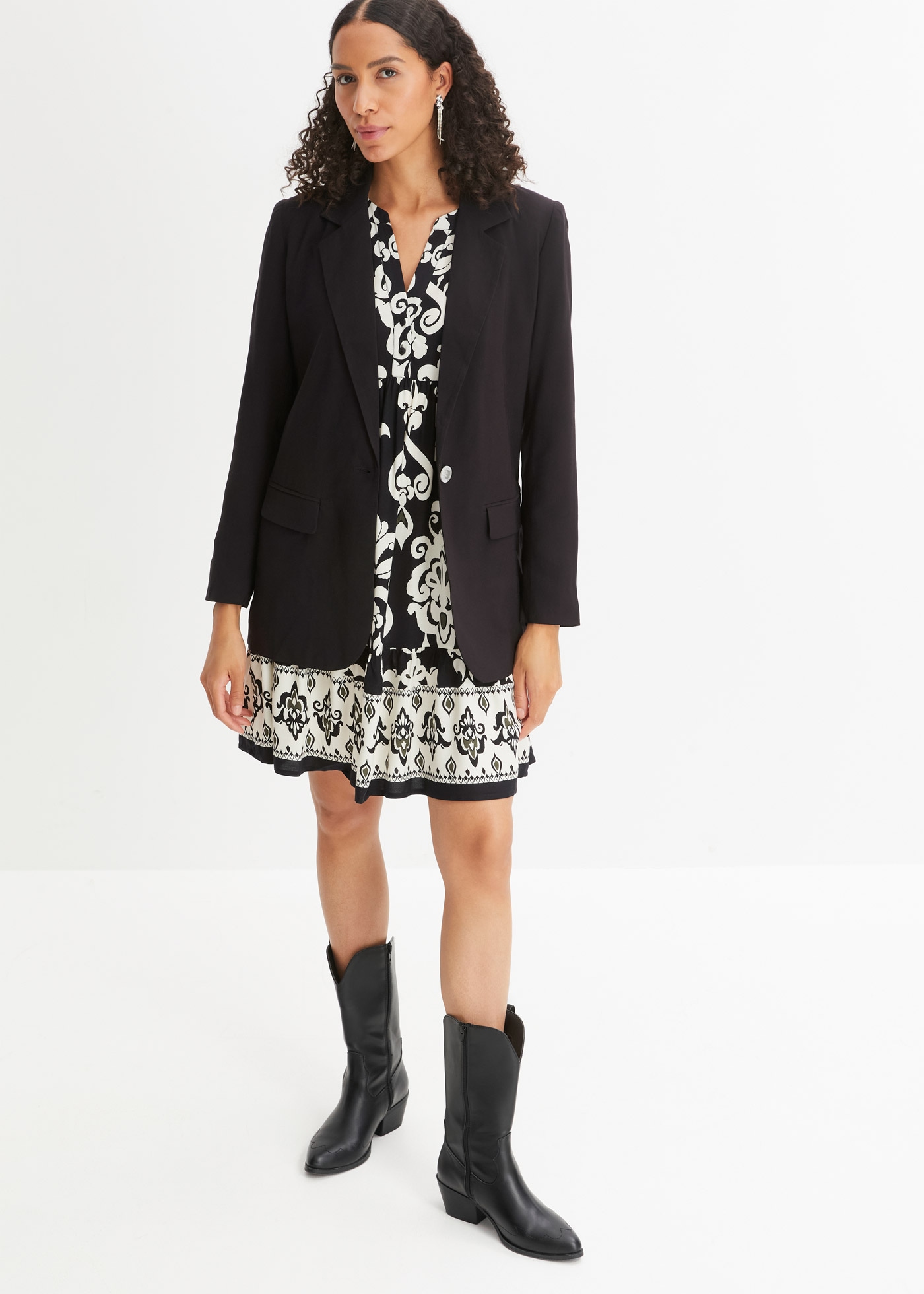 bonprix Robe tunique für besondere Anlässe, aus Viskose, in A-Linie, mit Muster