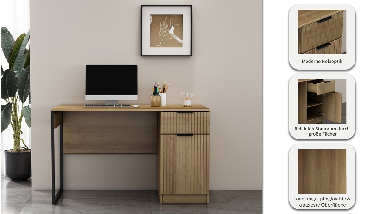 GOODproduct Schreibtisch »Aspea« Set,  mit Schublade, ausreichend Stauraum, moderne Rillenoptik, B. 120 cm