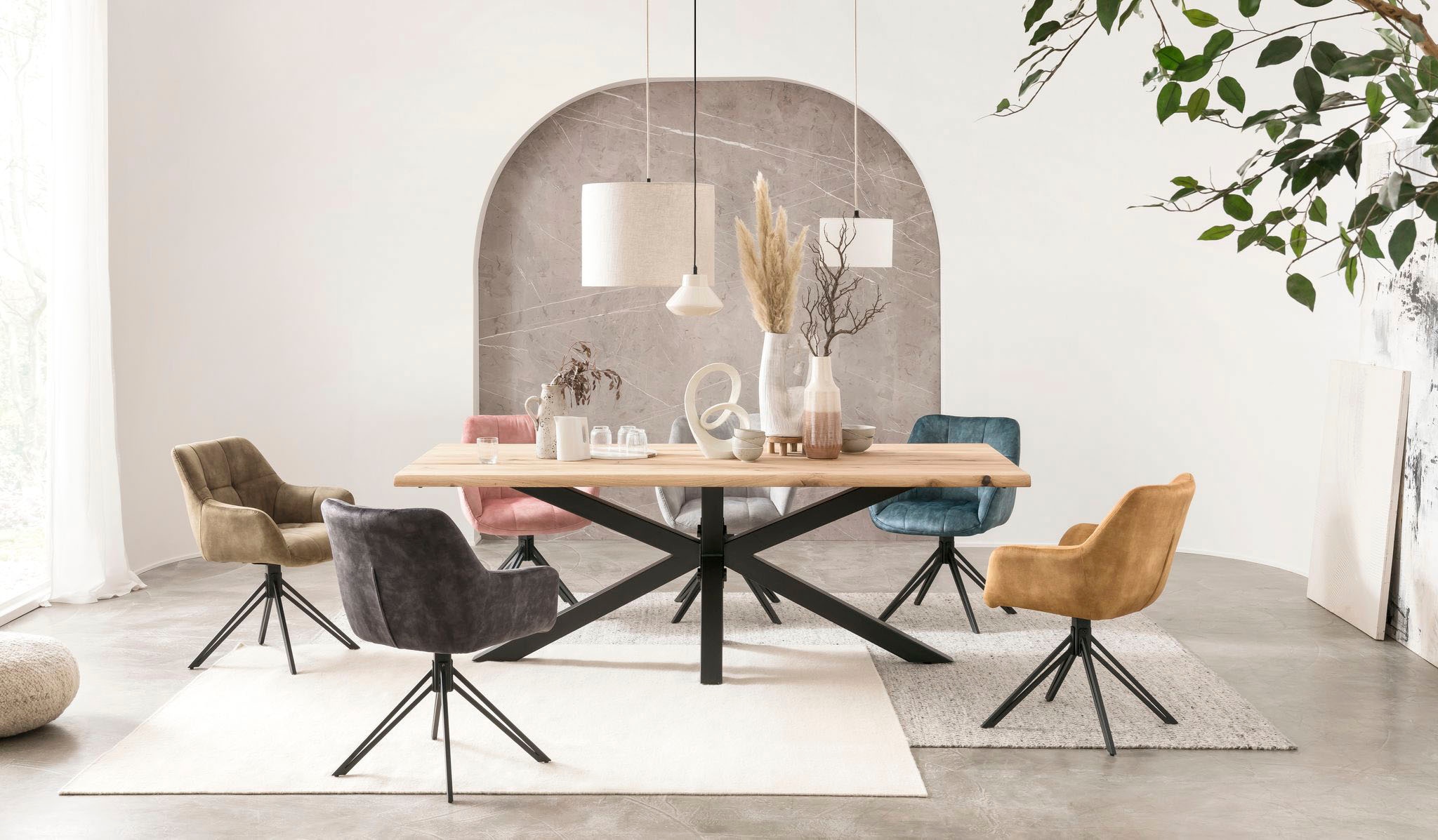 Home affaire Drehstuhl »Soller« (Set) 2 Stk.Luxus-Microfaser Bezug, 180 ° drehbar, Metallgestell
