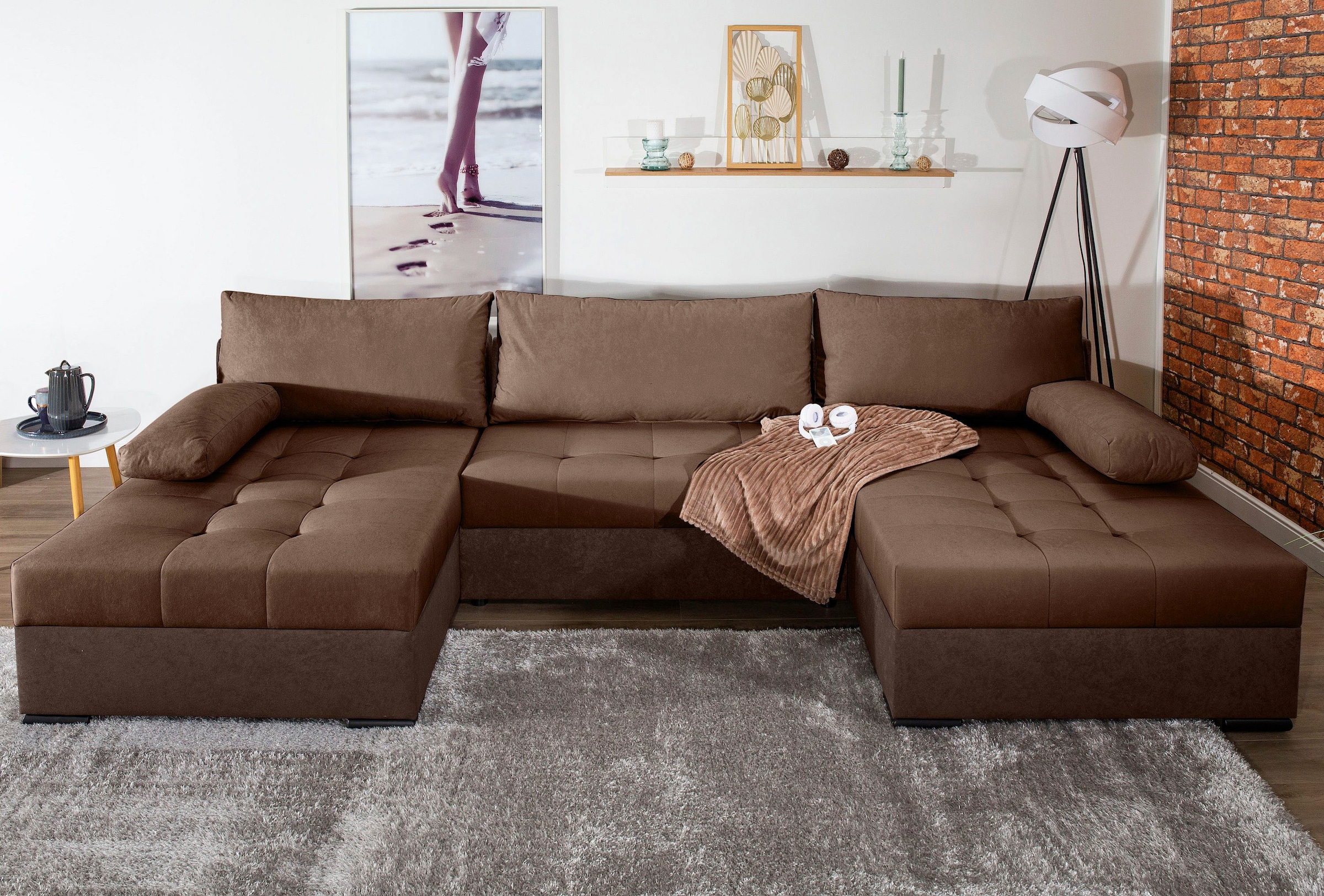 COLLECTION AB Wohnlandschaft »Josy U-Form, B: 307 cm« mit Bettfunktion & Bettkasten, Federkern