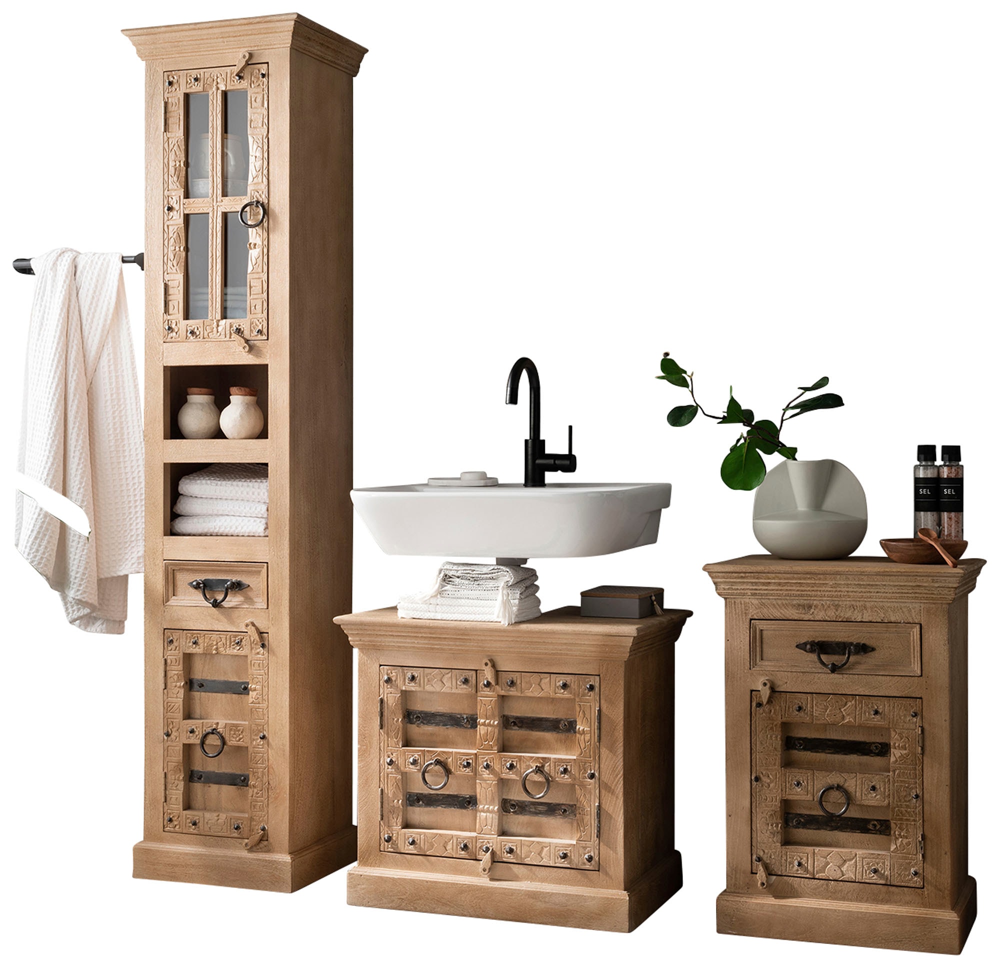 Image of SIT Badmöbel-Set "Colombo 5-tlg. aus Mangoholz mit Hochschrank" Set, Bäder-Set