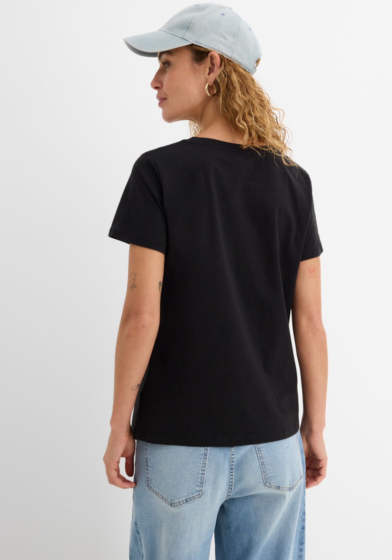 bonprix T-shirt Paquet, 2 cuis lockere Passform, Kurzarm, Rundhalsausschnitt, aus Baumwolle