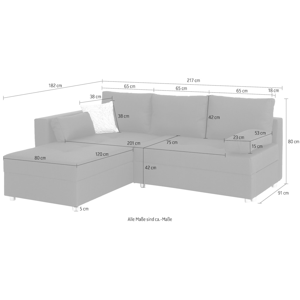 Home affaire Ecksofa »Sassari-Italia«, mit Bettfunktion und Bettkasten, Federkern-Polsterung