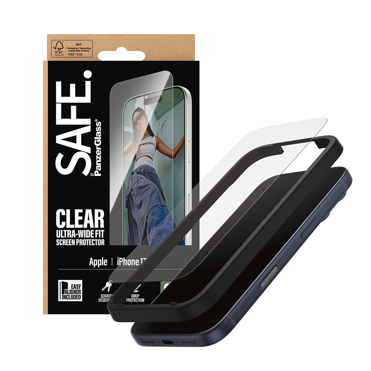 SAFE by PanzerGlass Displayschutzglas »Ultra-Wide Fit Screen Protector« für Apple iPhone 17 Pro Displayschutzfolie, Schutzfolie, Bildschirmschutz, kratz- & stossfest