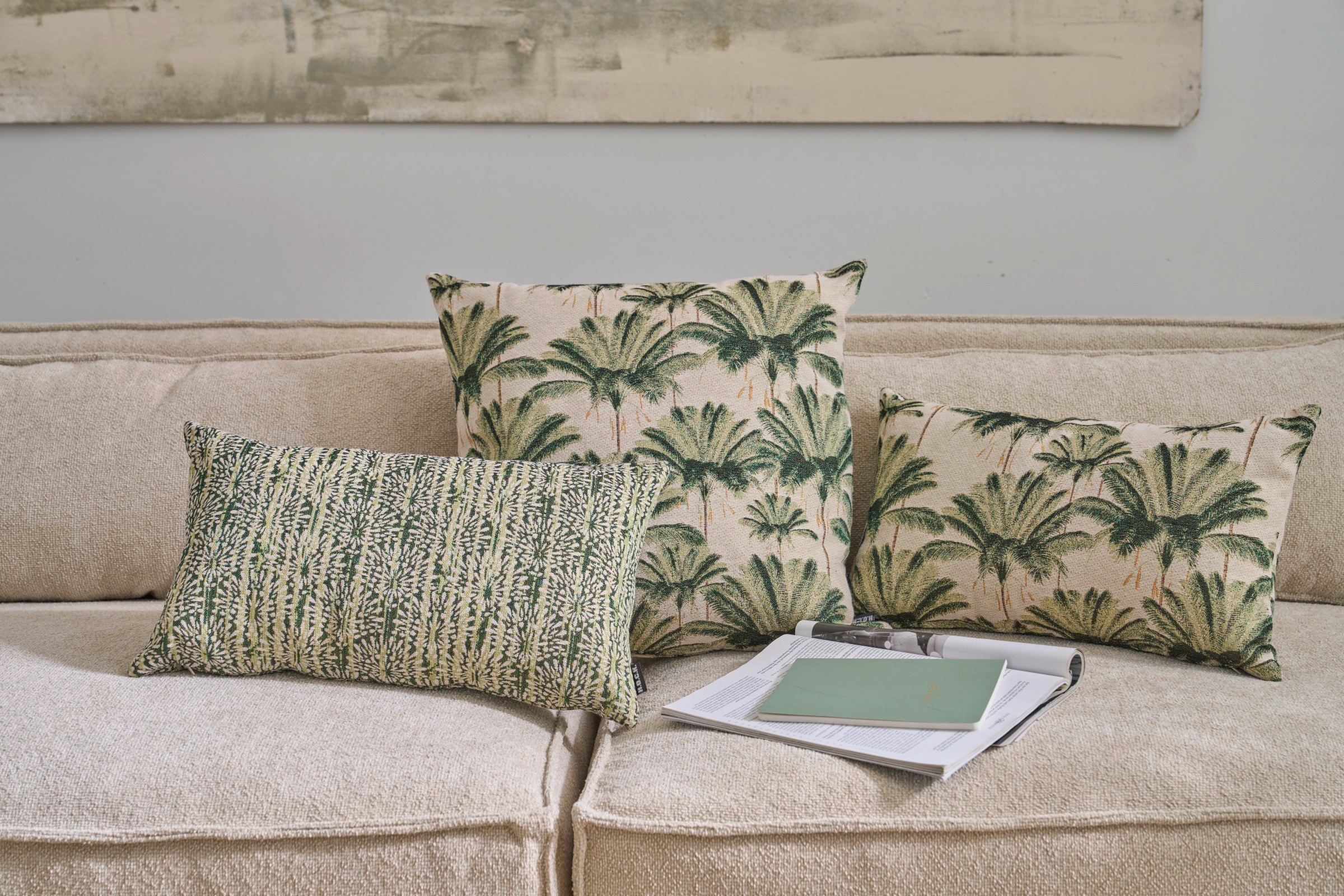 H.O.C.K. Coussin décoratif »Anny« Coussin de canapé avec rembourrage, 50x30cm, coussin déco fleurs, floral, vert