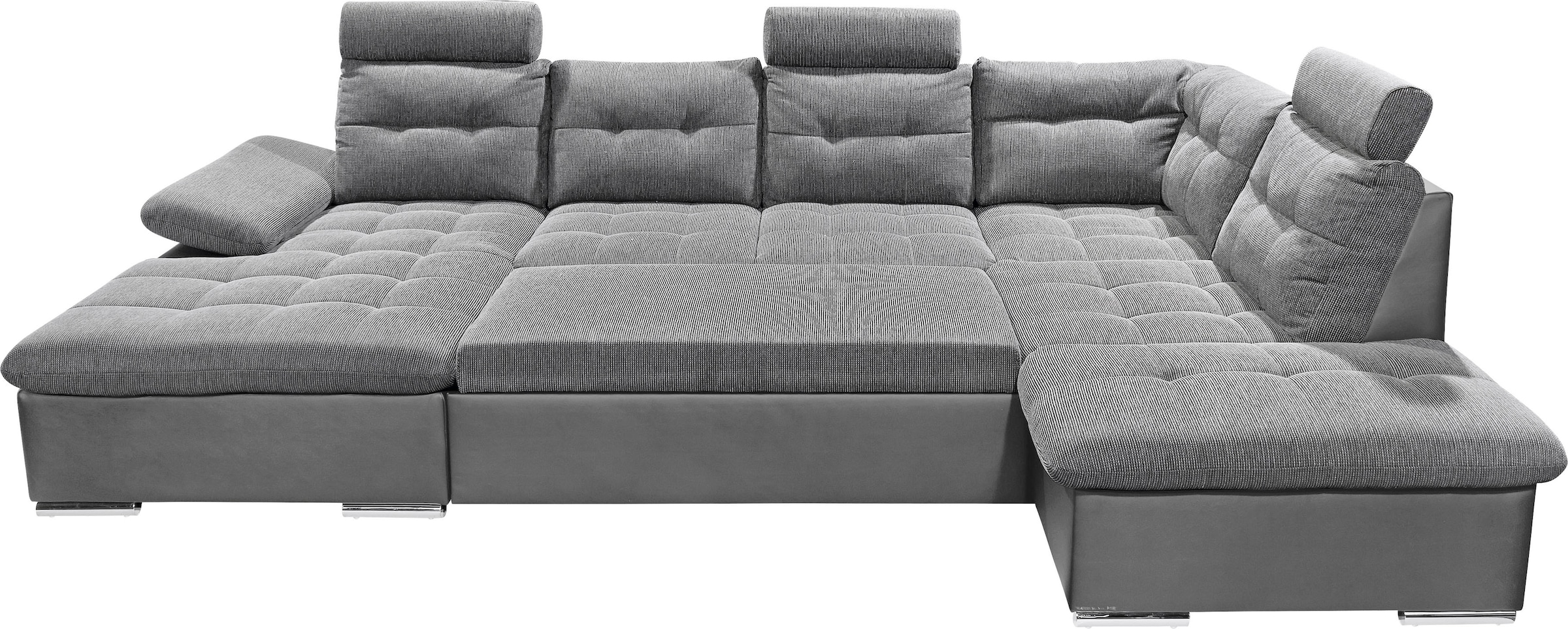 ED EXCITING DESIGN Wohnlandschaft »Jakarta U-Form mit Bettfunktion, Bettkasten« Armteilverstellung, Kopfstützen & 3 Nierenkissen