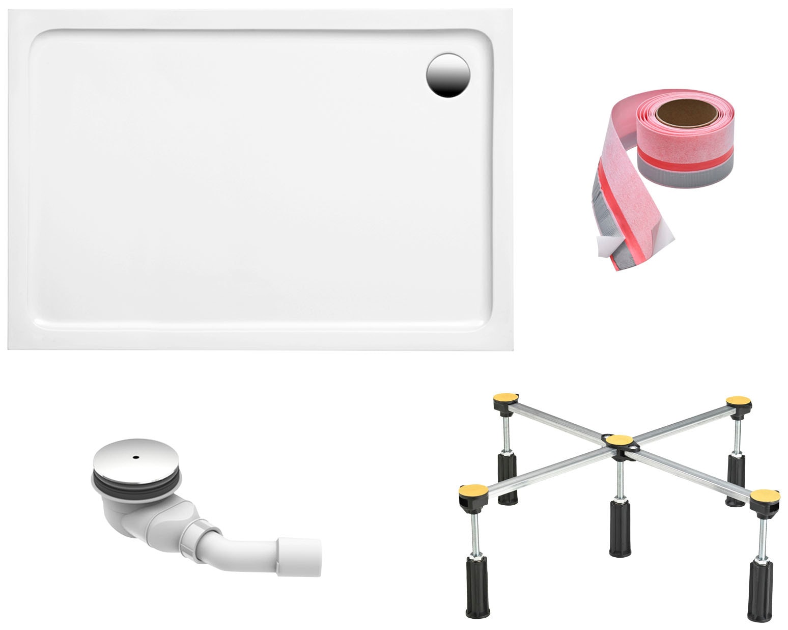 Image of OTTOFOND Duschwanne Set, 140x80x3 cm, mit Fussgestell, Ablaufgarnitur und Fugendichtband