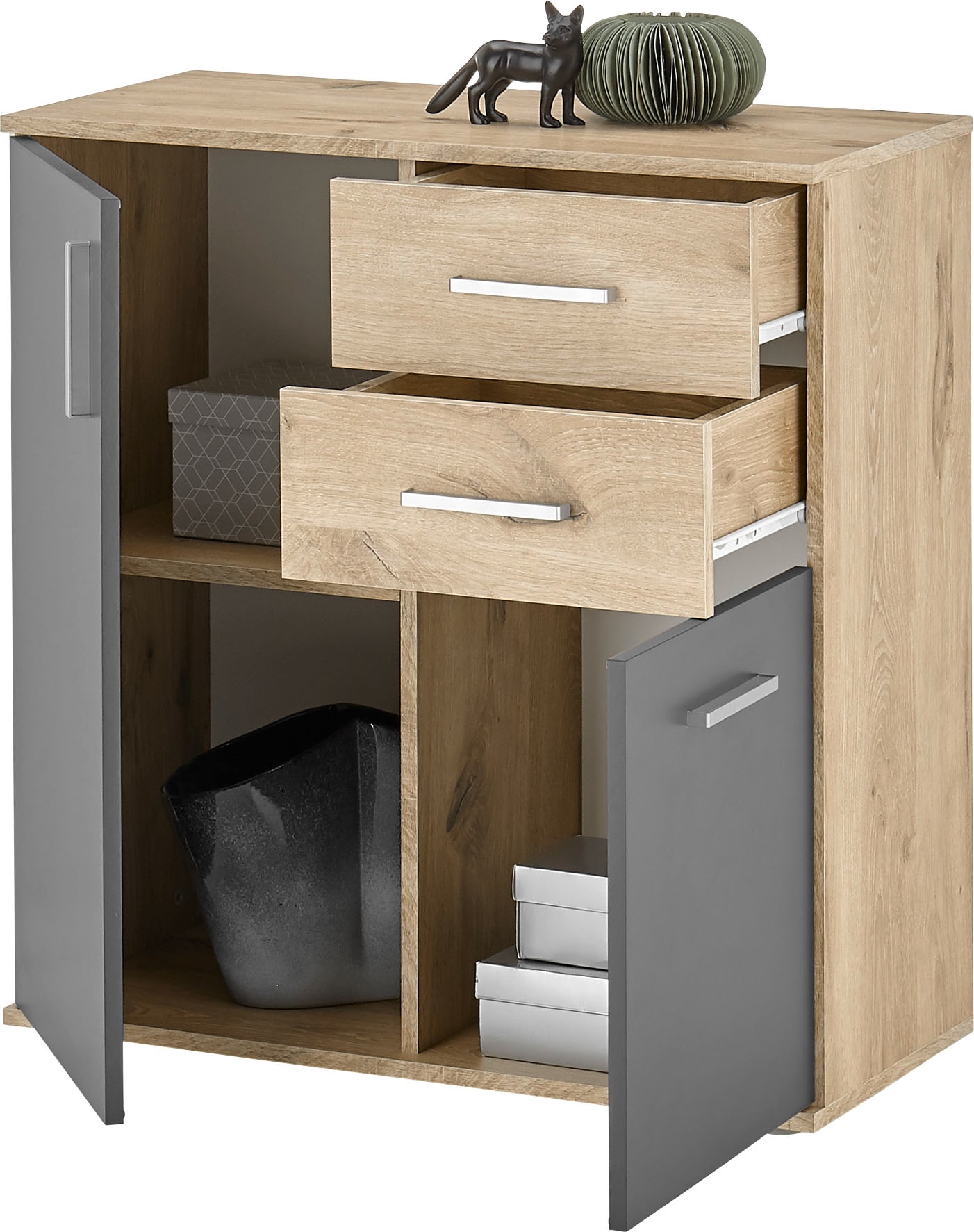 HBZ Kommode »BC-Drift-2, Universalschrank Stellmass BxHxT 80x84x35 cm«, (1 St.), Kommode mit 2 Türen, 2 Schubkästen, 1 Einlegeboden