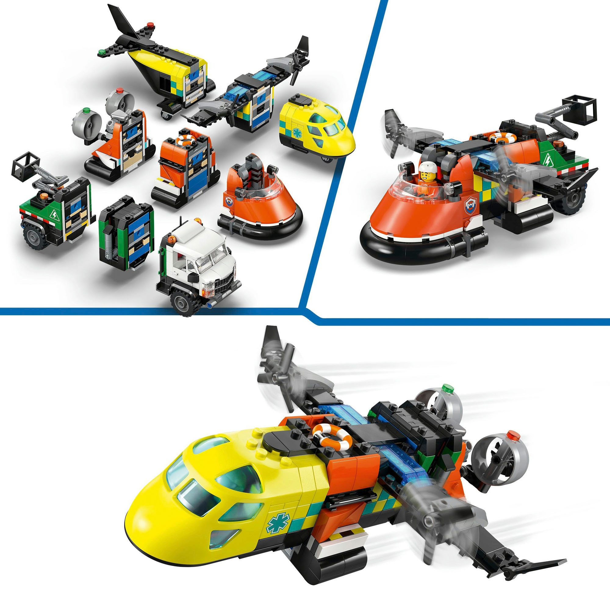 LEGO® Konstruktionsspielsteine »Kombinationsset m Flugzeug, Wartungsfahrzeug u Luftkissenboot (60505)« LEGO City; Made in Europe