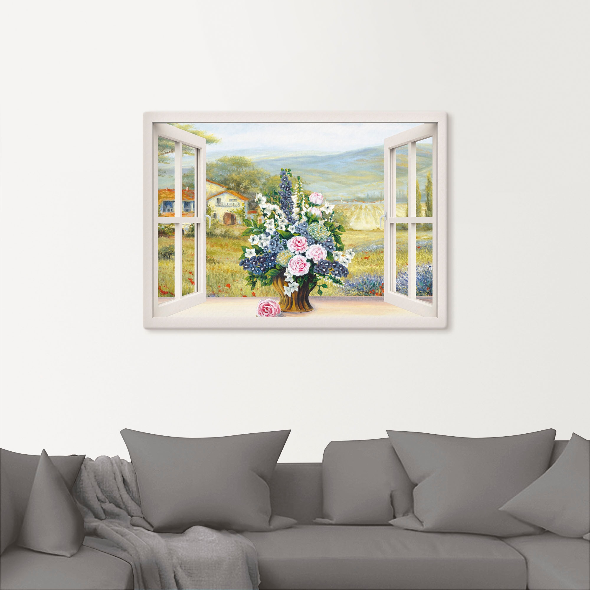 Artland Tableau sur toile »Blumenbouquet am weissen Fenster« 1 cuis tlg. auf Holzrahmen gespannt