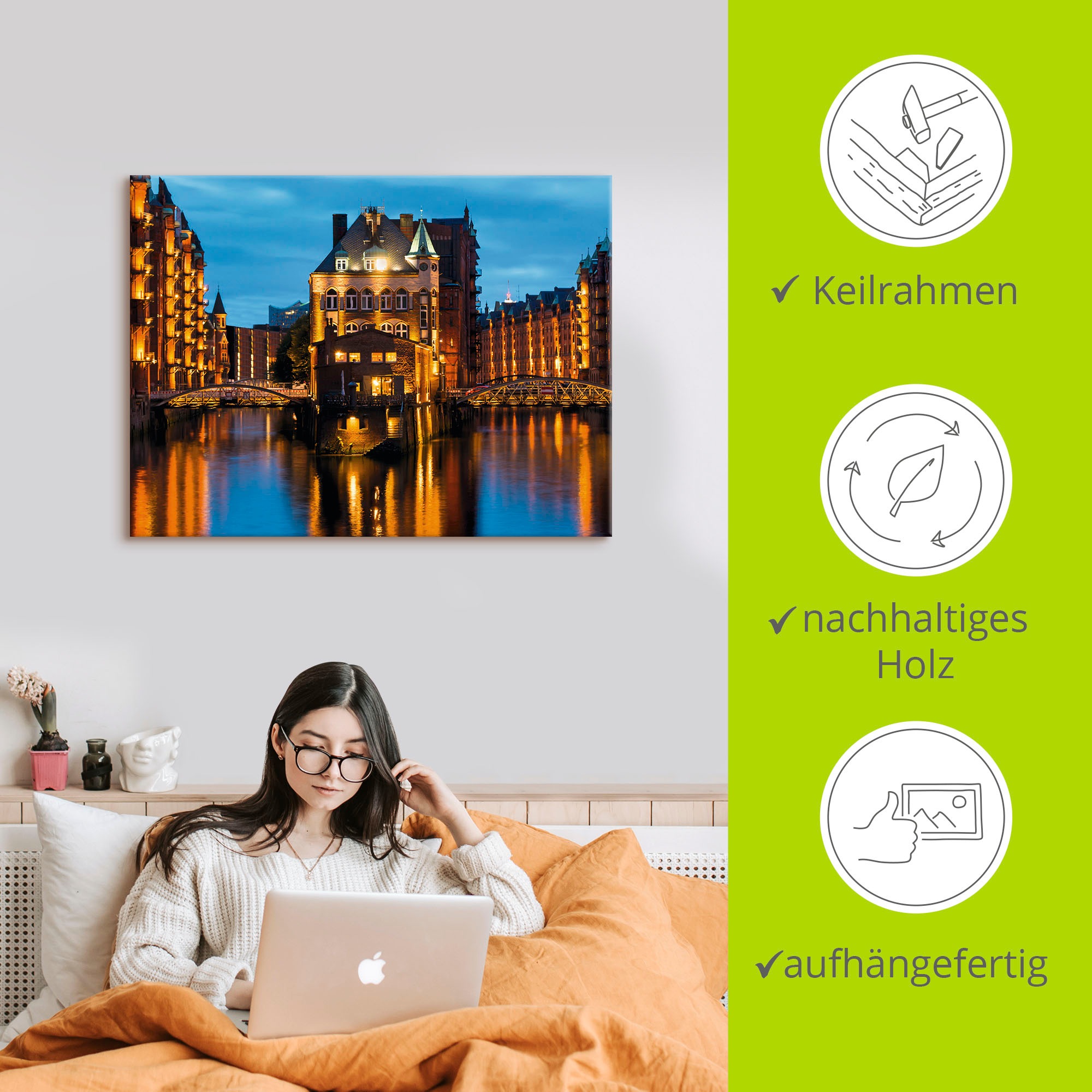 Artland Wandbild »Teil der alten Speicherstadt in Hamburg« Deutschland 1 Stk. tlg. als Leinwandbild, Poster in verschied. Grössen