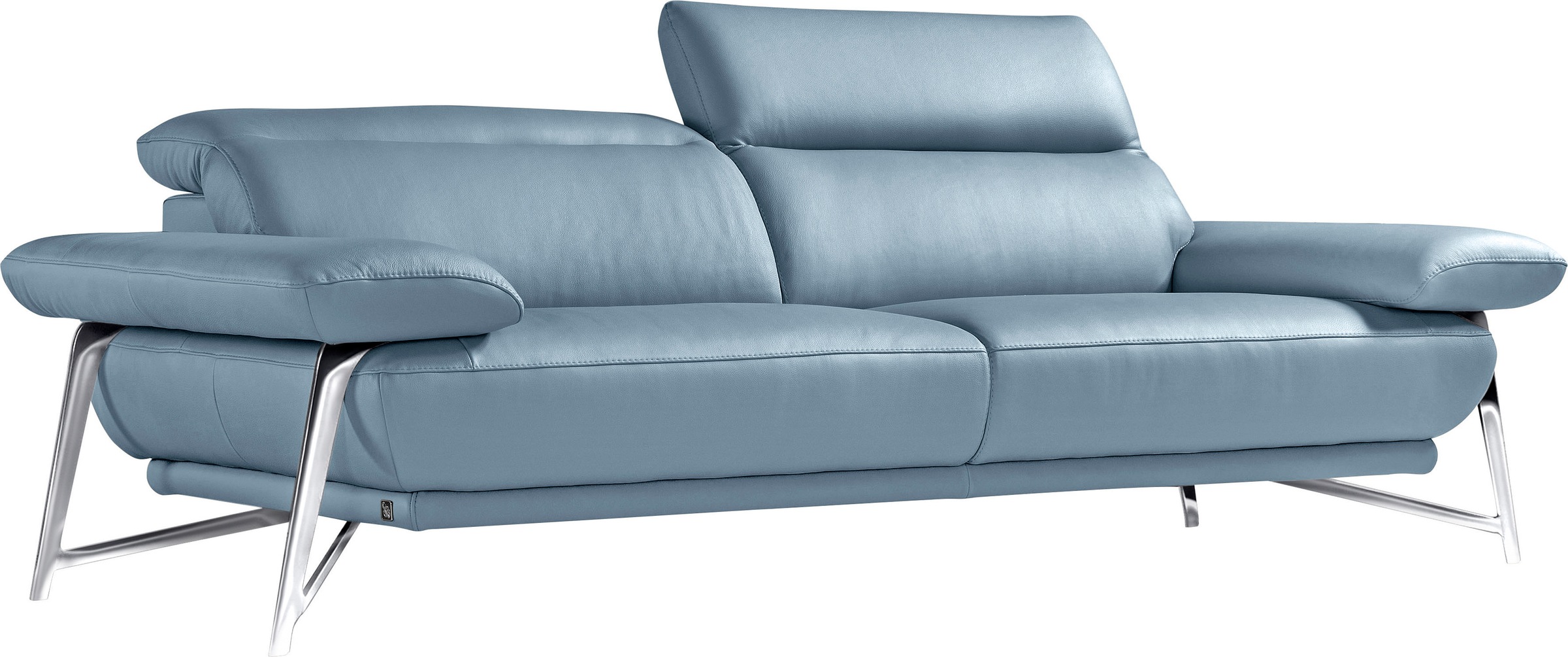 Egoitaliano 2,5-places »Anais, Designsofa mit erstklassigem Sitzkomfort, Fussfarbe chrom« tête de lit réglable, 232 cm, cuir CAREZZA, bleu ciel