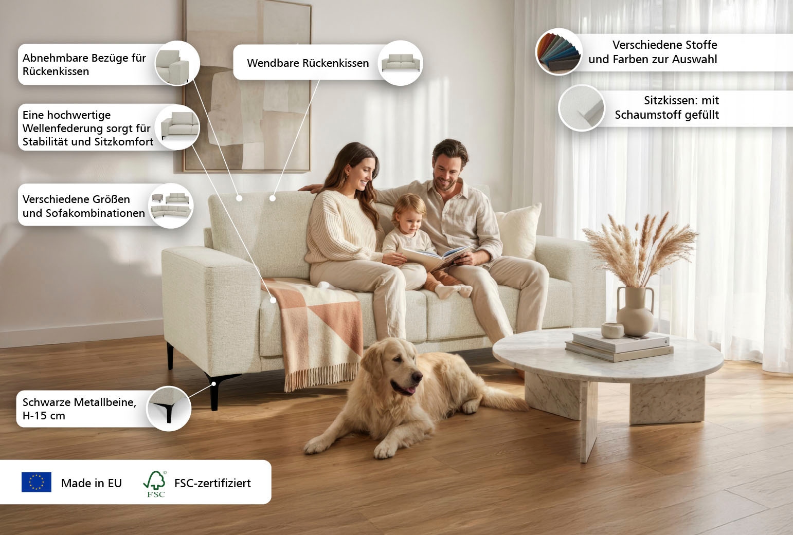 GOODproduct 2-Sitzer »Xander« Breite 164 cm, Webstoff, Soft-Touch Chenille, schwarze Metallfüsse