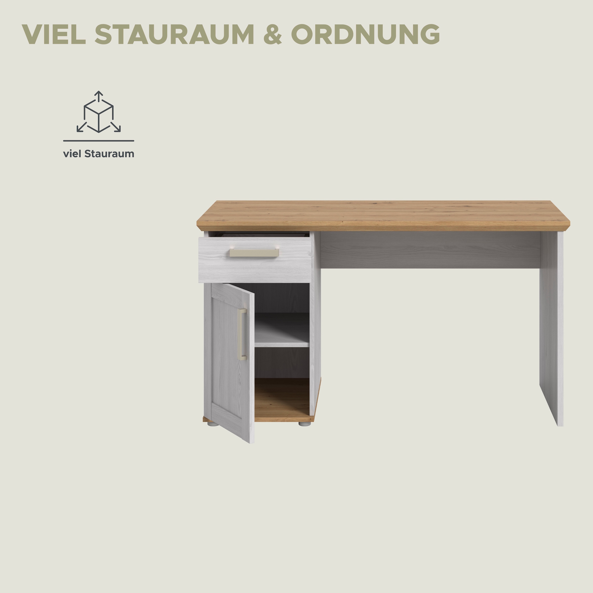 Home affaire Bureau »COSENZA, Breite 134 cm, 1 Tür, 1 Schubkasten, 2 Fächer« Style maison de campagne, combinable avec d'autres articles de la série,  Bureau, table d'ordinateur, table pour ordinateur portable, télétravail