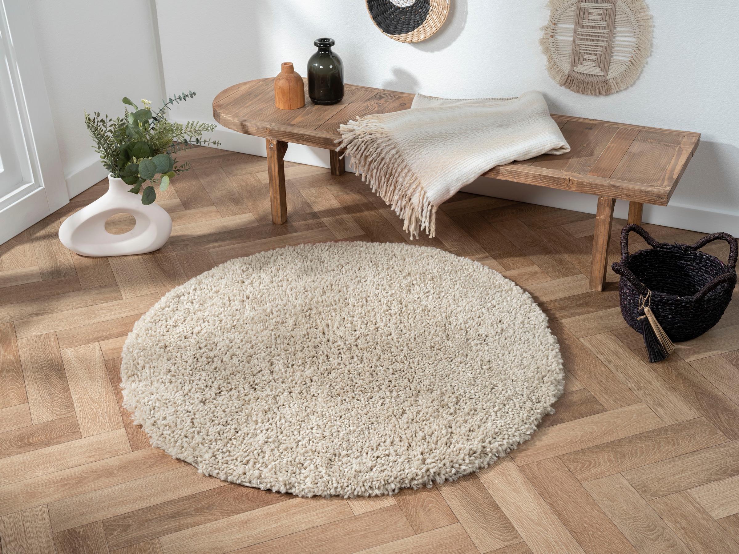 Myflair Möbel & Accessoires Teppich »My Shaggy«, rund, Shaggy, Uni Farben, leicht glänzend, Microfaser, extra flauschig