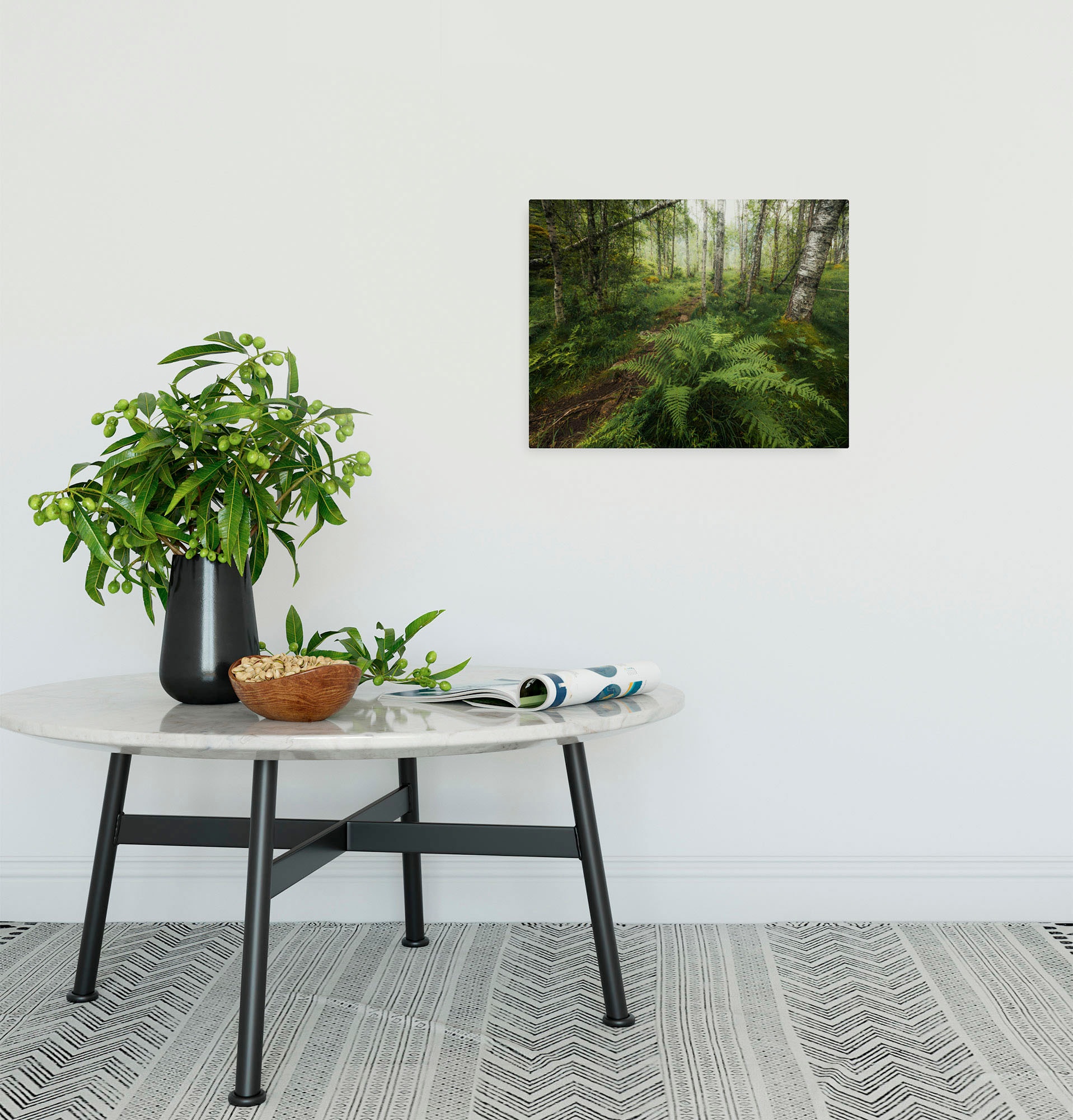 Image of Komar Leinwandbild "Mystic Birch Grove - Grösse 40 x 30 cm" Baum Berge Blumen Blätter Foto Jahreszeiten Landschaft Meer Natur Palmen Strand Packung, 1 Stk. tlg. Keilrahmenbild mi Echtholzrahmen