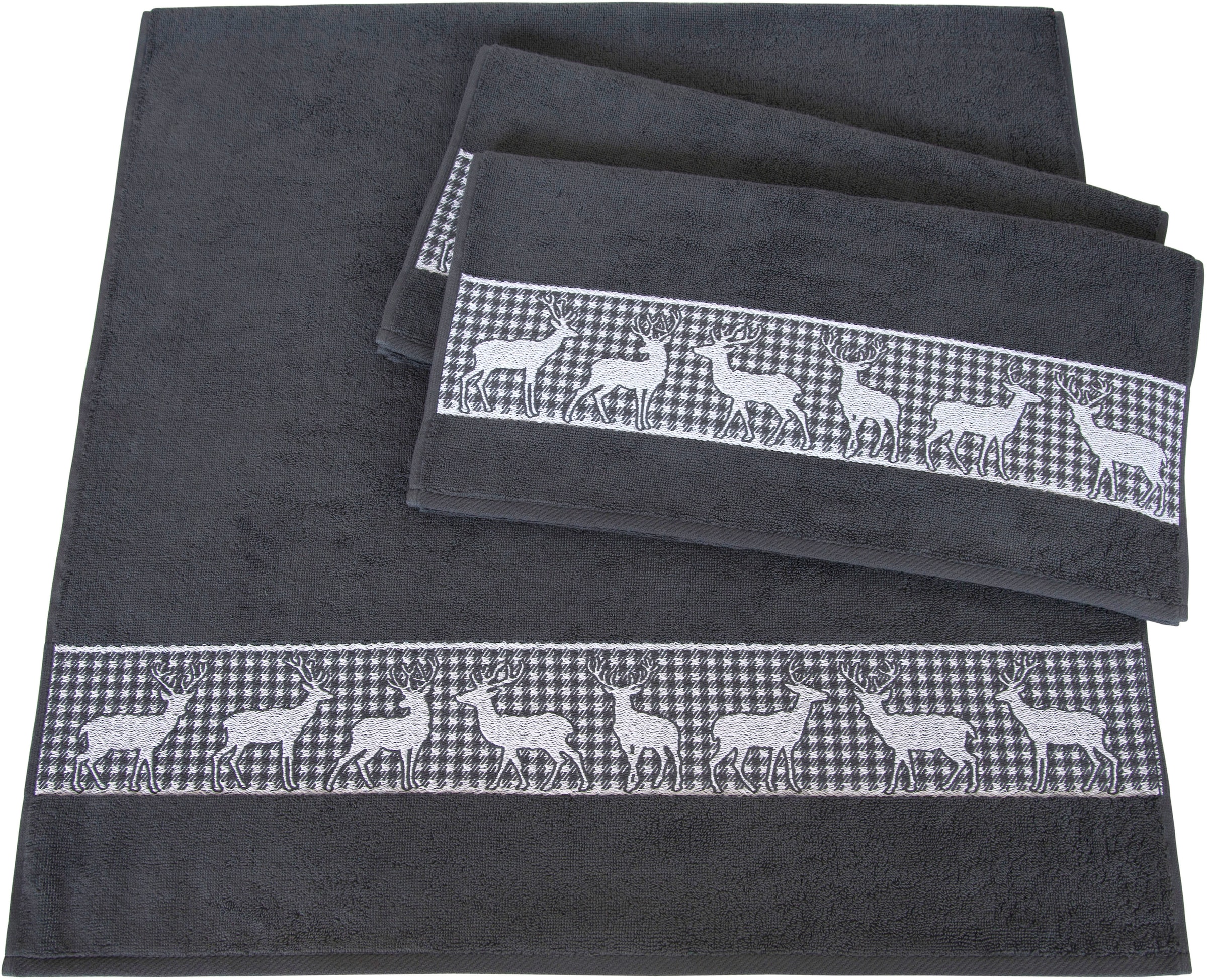 Image of Dyckhoff Handtuch Set "Hirschparade" Set 3 Stk. Frottier Made in Germany (2 Handtücher, 1 Duschtuch)