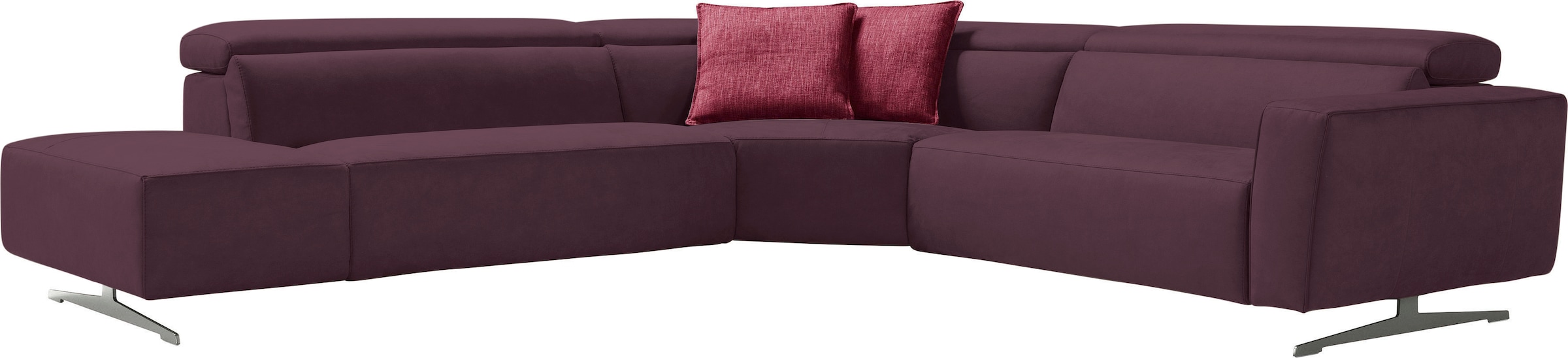 Egoitaliano Ecksofa »Stefanie-e, Designsofa der Extraklasse, bequem mit hohem Sitzkomfort«, mit Relaxfunktion und verstellbaren Kopfteilelementen