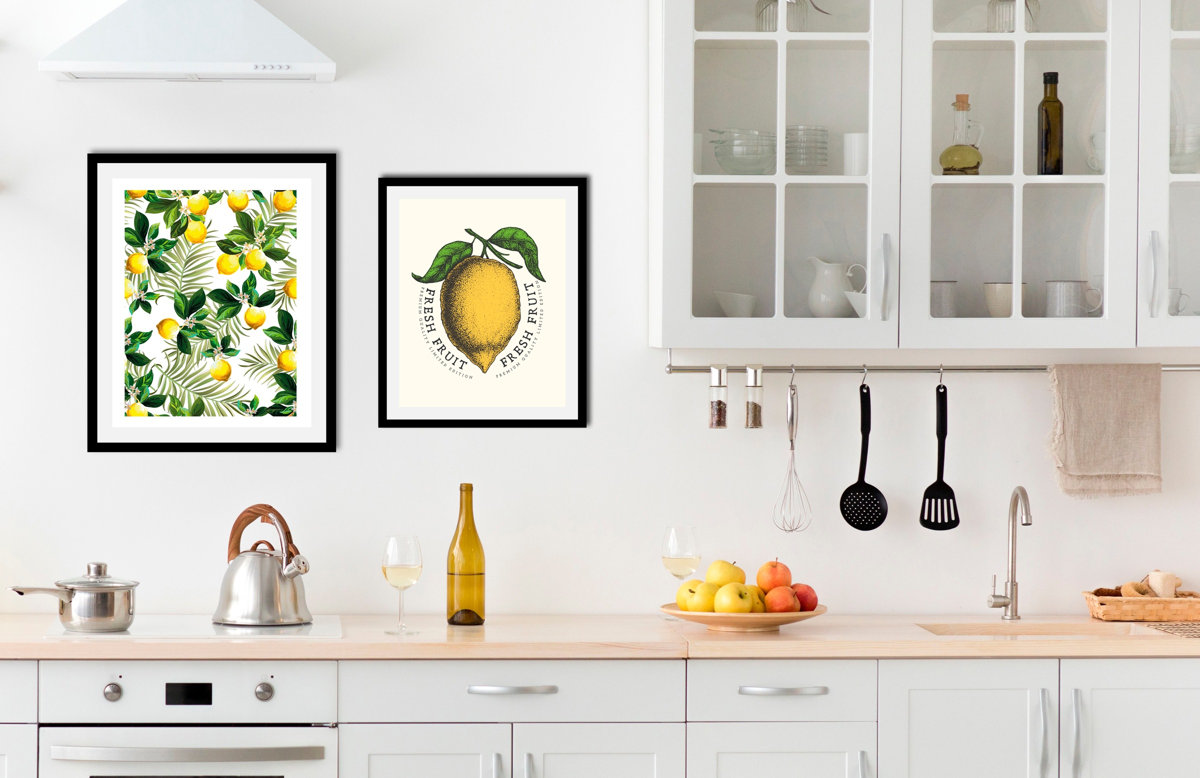 Image of queence Bild "Set Citrus" Art Essen Kunst Lebensmittel Obst Obst Bilder Schriftzug Schriftzüge 1 Stk. tlg. gerahmt