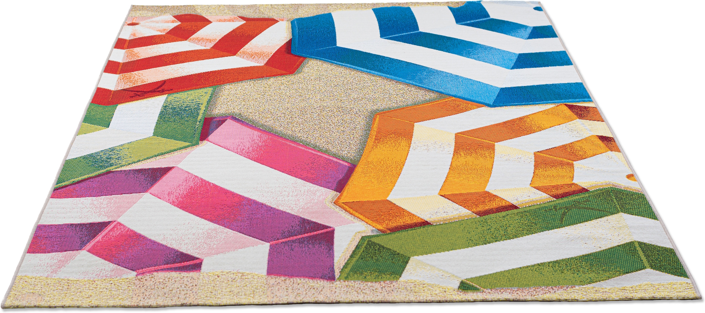 Sansibar Teppich »Rantum Beach SA-019« rechteckig 5 mm Höhe Flachgewebe, modernes Design, Sonnenschirme, In- und Outdoor geeignet