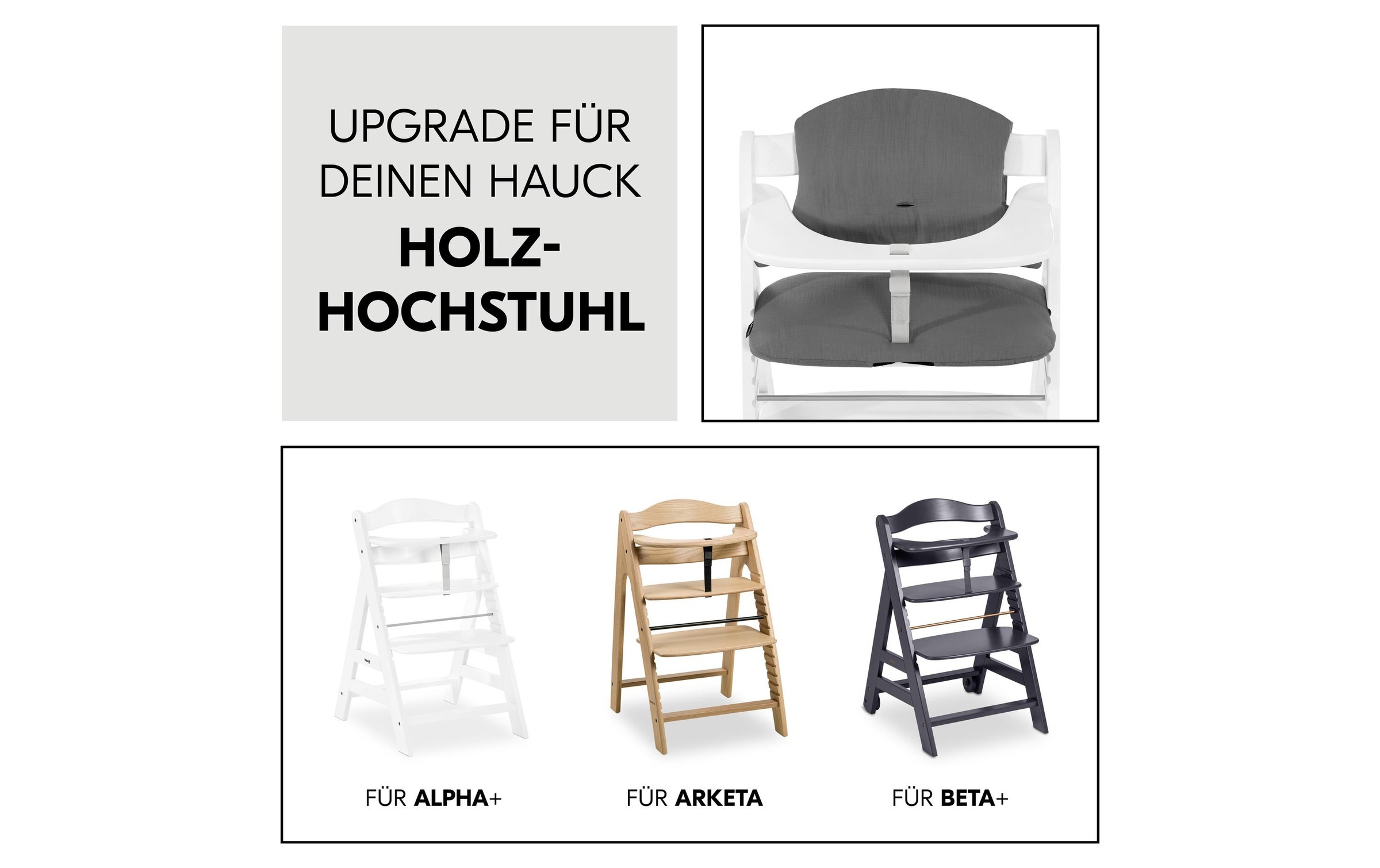 Image of Hauck Kinder-Sitzauflage "Highchair Pad Select Muslin, dark Grey" für die hauck Holzhochstühle Alpha+, Beta+ und Arketa