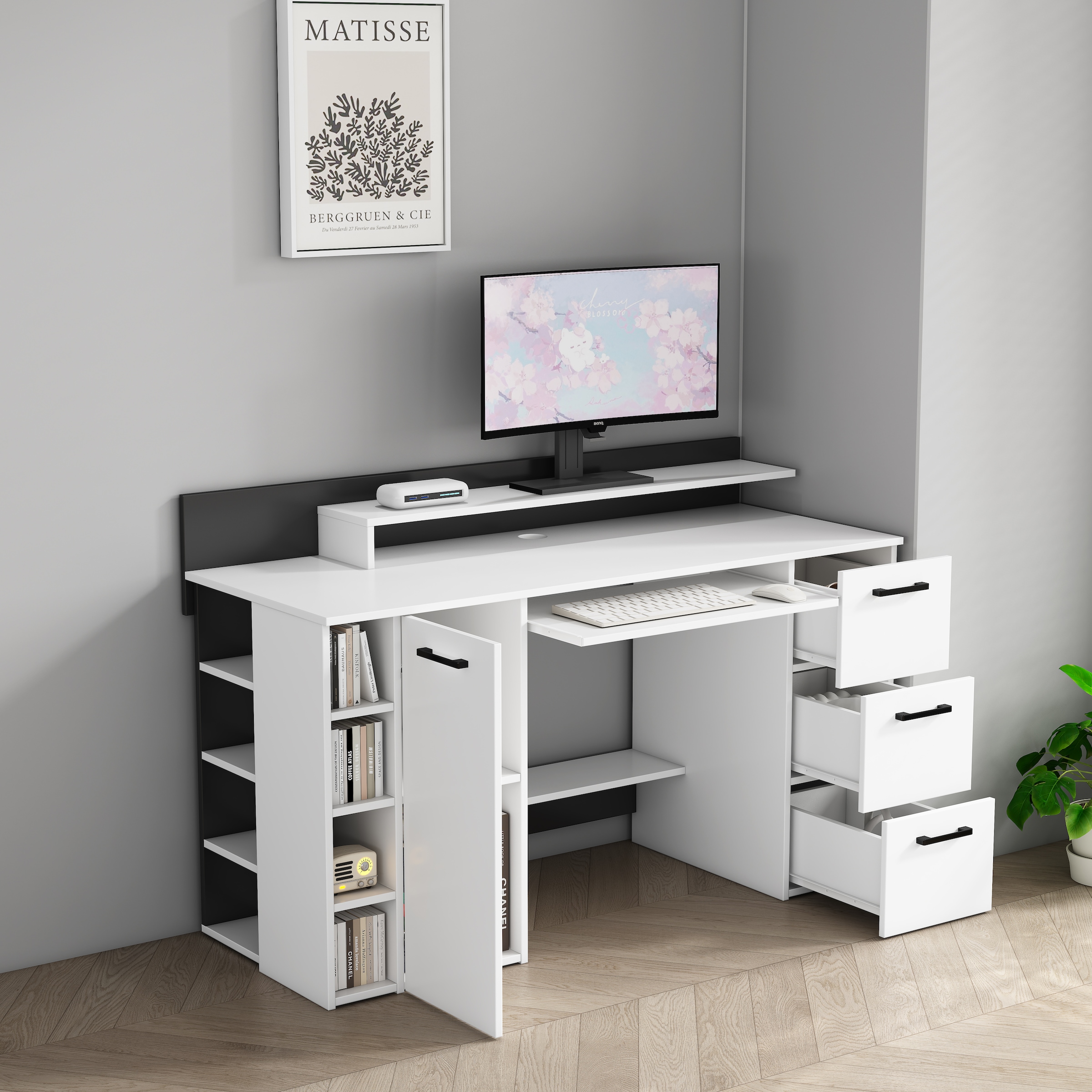 GOODproduct Schreibtisch »Moid« mit Schubladen, Tastaturauszug und Monitorablage, Breite 140 cm