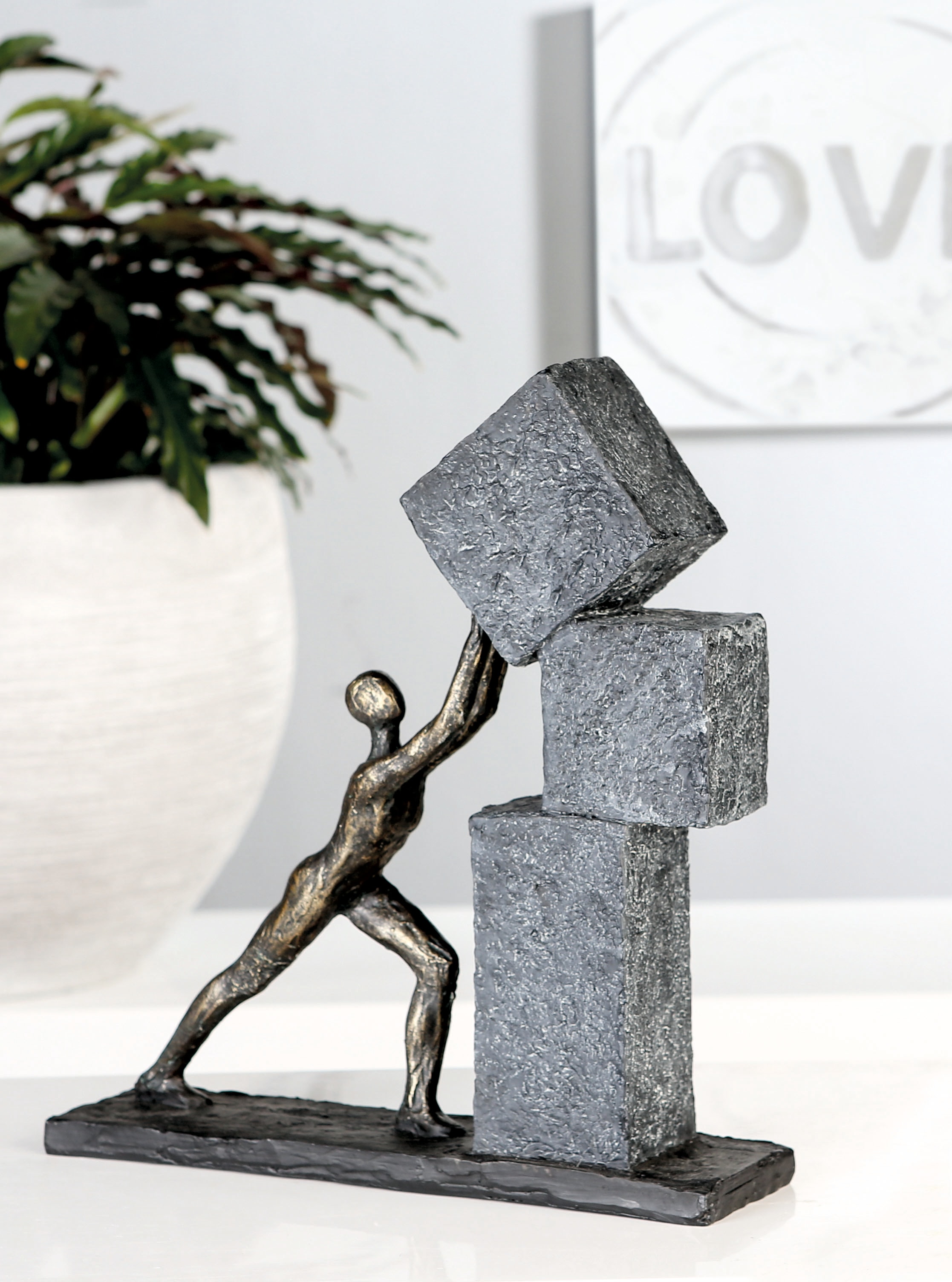 Image of Casablanca by Gilde Dekofigur "Skulptur Stacking, bronzefarben/grau" Dekoobjekt, Höhe 31 cm, mit Spruchanhänger, Wohnzimmer