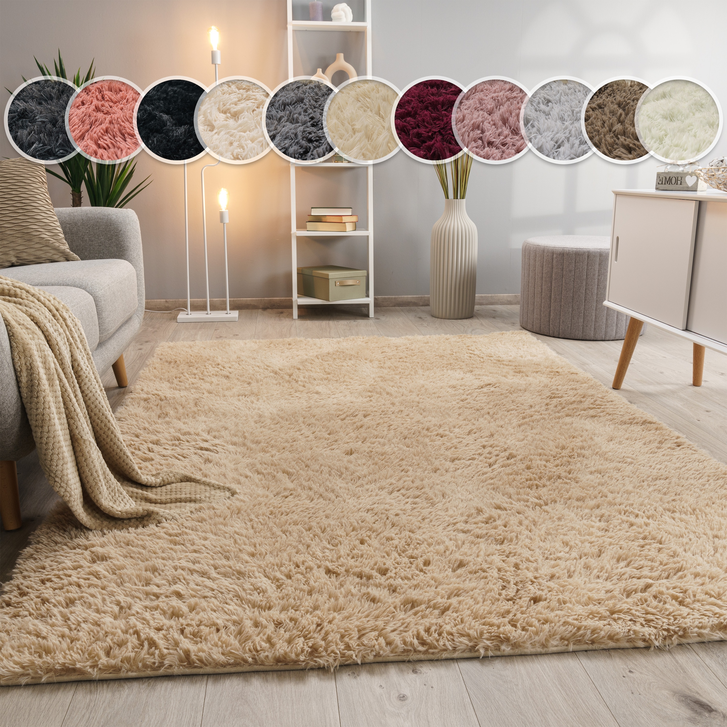 Paco Home Hochflor-Teppich »Silky 591« rechteckig 37 mm Höhe Uni-Farben, besonders weich und kuschelig