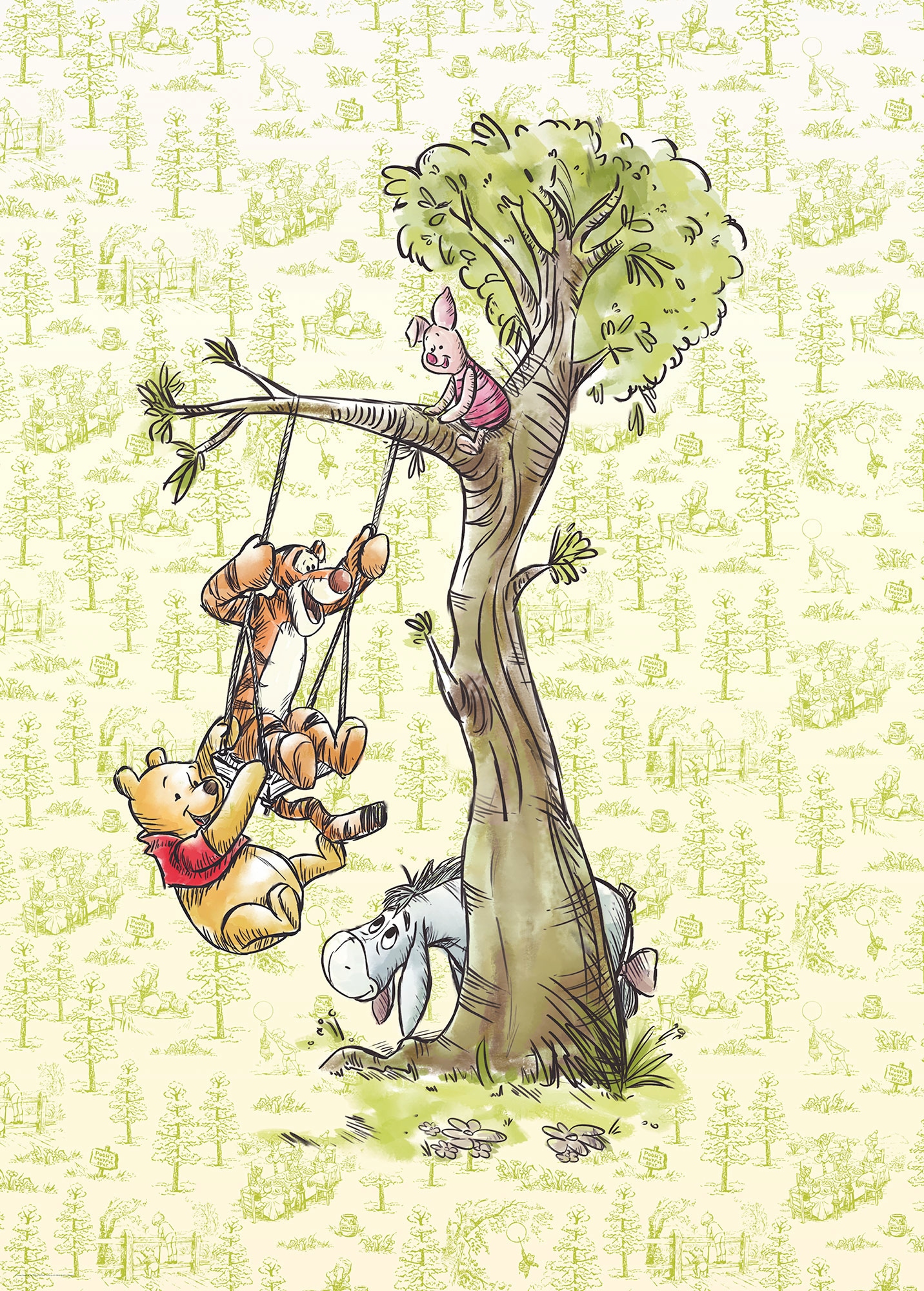 Image of Komar Vliestapete "Digitaldruck Vlies - Winnie the Pooh in the Wood - Grösse 200 x 280 cm" bedruckt glatt Kinderzimmer