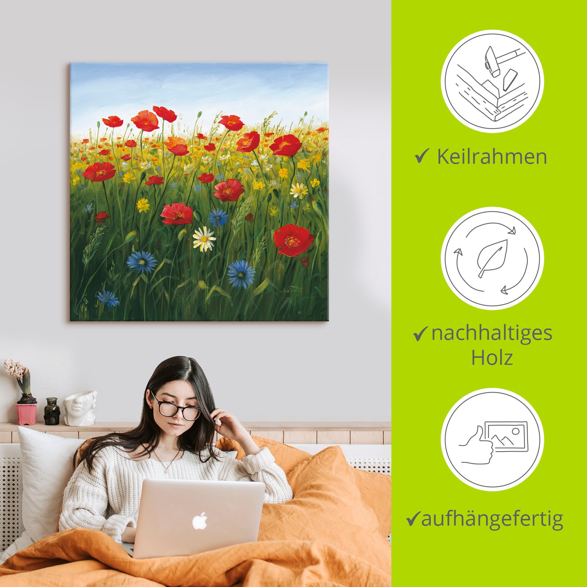 Artland Fresque murale »Mohnblumen Landschaft I« 1 cuis tlg. als Alubild, Leinwandbild in verschied. Grössen