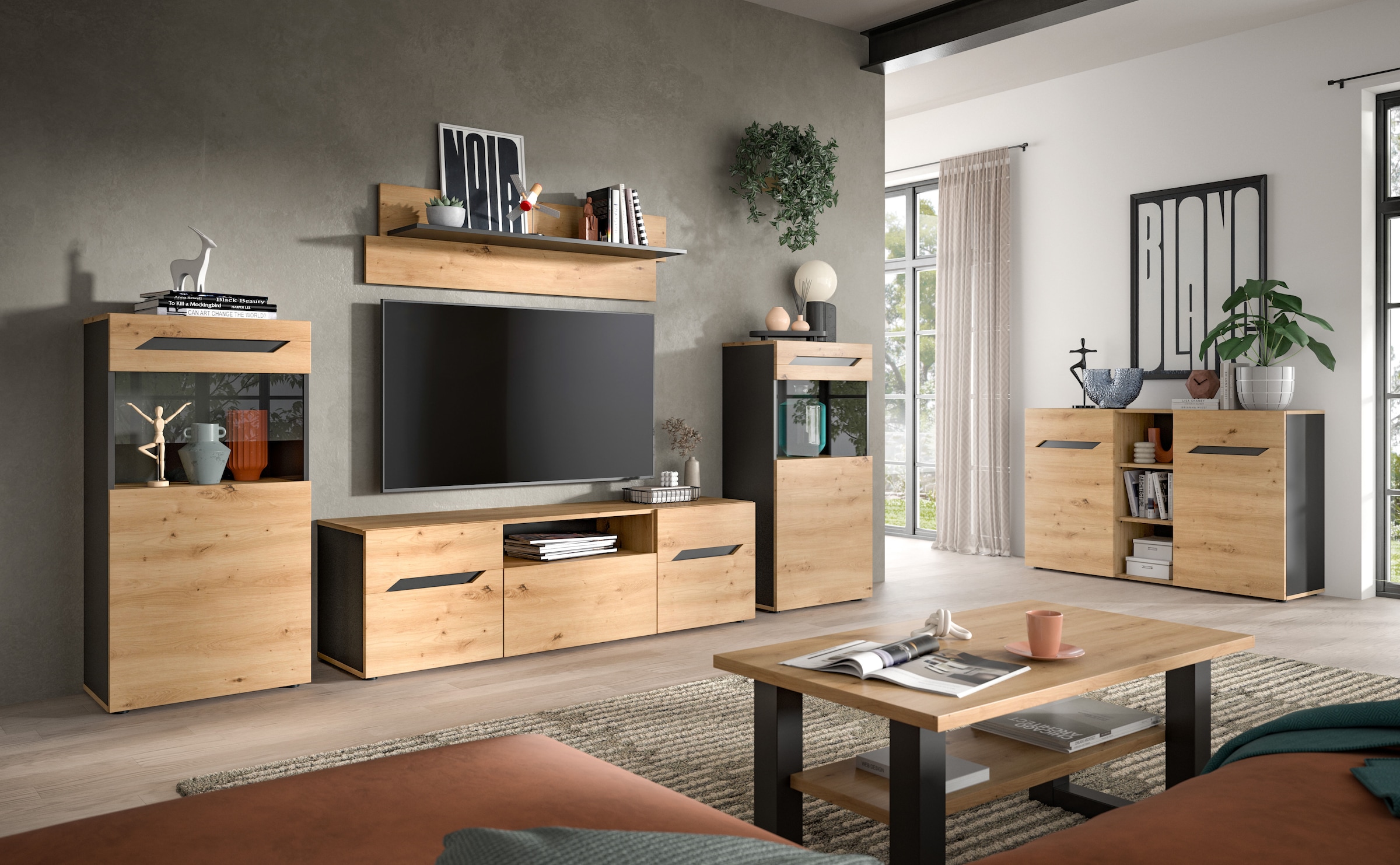 INOSIGN Wohnwand »SERTA, 4-teilig, best. aus: 2x Vitrine, 1x Lowboad & 1x Wandboard«