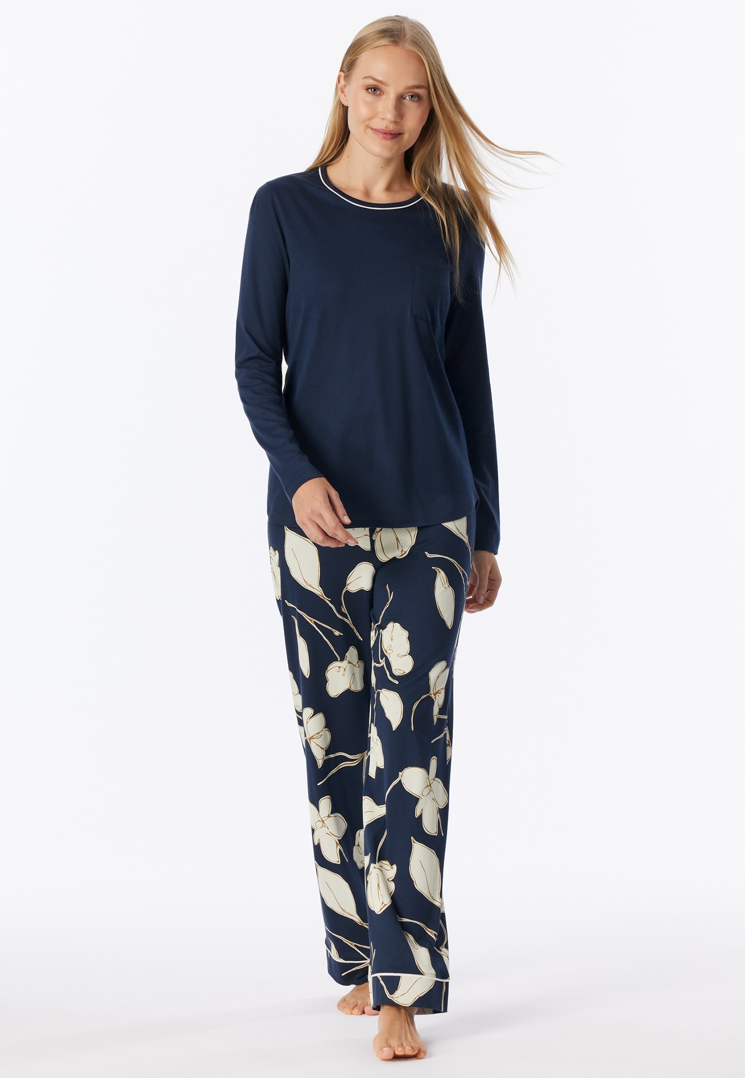Image of Schiesser Schlafanzug "Comfort Nightwear" 2 Baumwollmischung, Rundhalsausschnitt, langärmelig