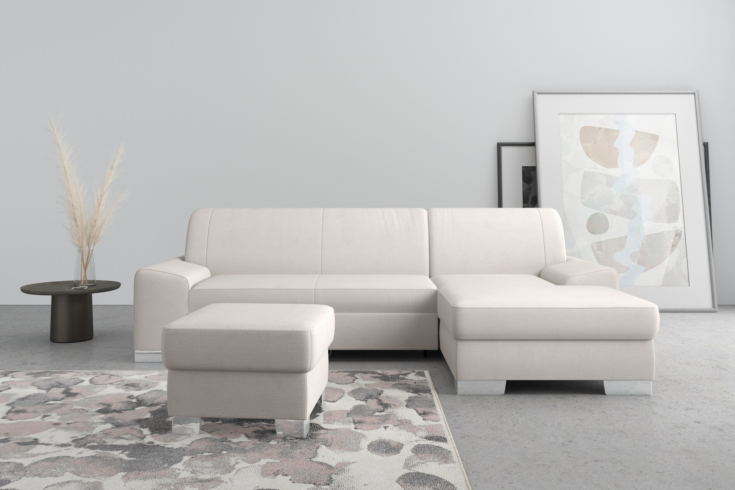 Image of DOMO collection Ecksofa "Anzio L-Form, whlw. Bettfunktion, Federkern, hochwertig, Breite 271 cm" Mit Bettfunktion, Recamiere rechts, Chenille-Struktur, creme