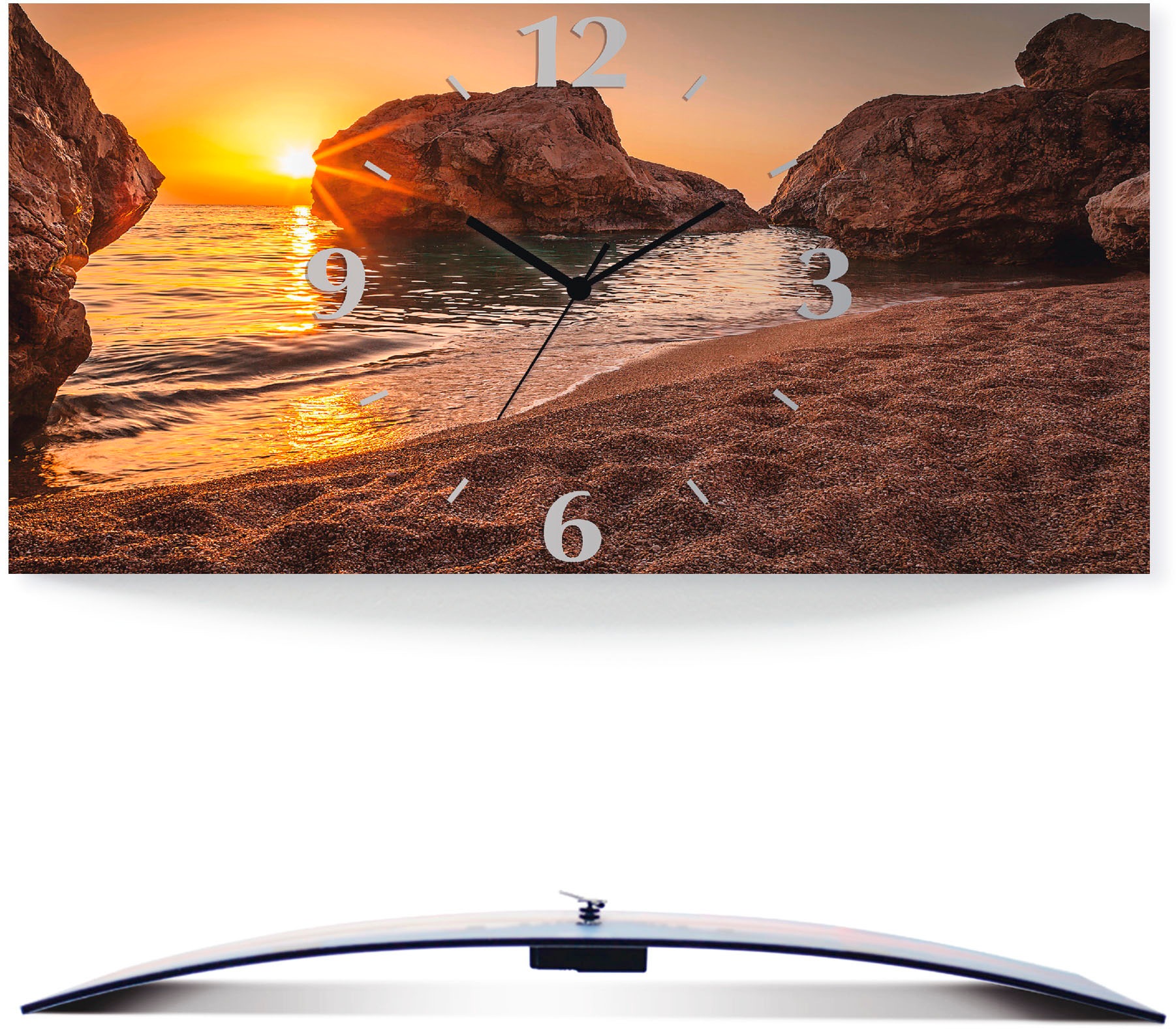 Image of Artland Wanduhr »Sonnenuntergang und Strand«, 3D Optik gebogen, lautlos, ohne Tickgeräusche, nicht tickend, geräuschlos - wählbar: Funkuhr o. Quarzuhr, moderne Uhr für Wohnzimmer, Küche etc. - Stil: modern bei Ackermann Versand Schweiz