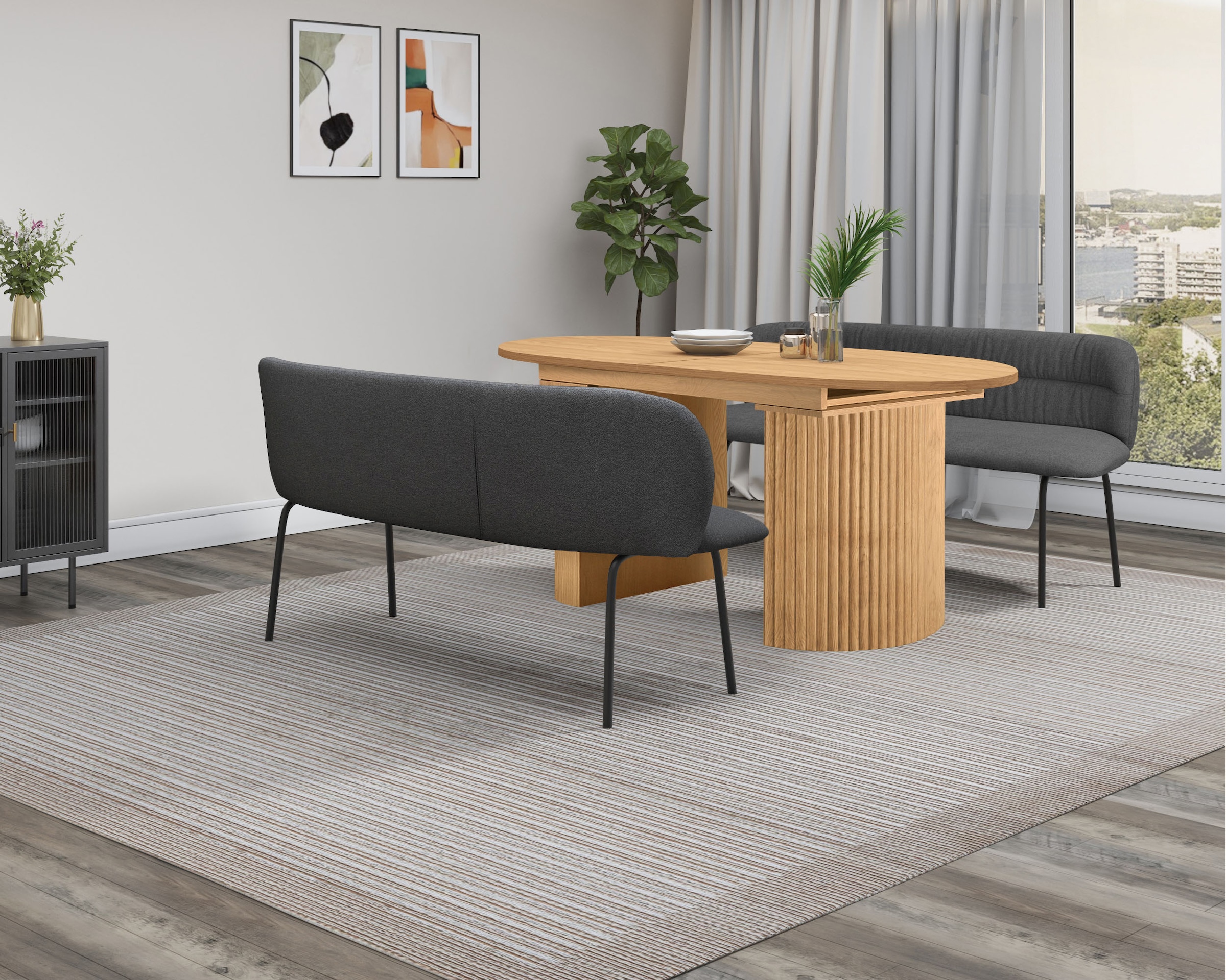GOODproduct Table de salle à manger »Gartempe« extensible 160-210 cm, extension synchronisée, incl. tablette, largeur 90cm