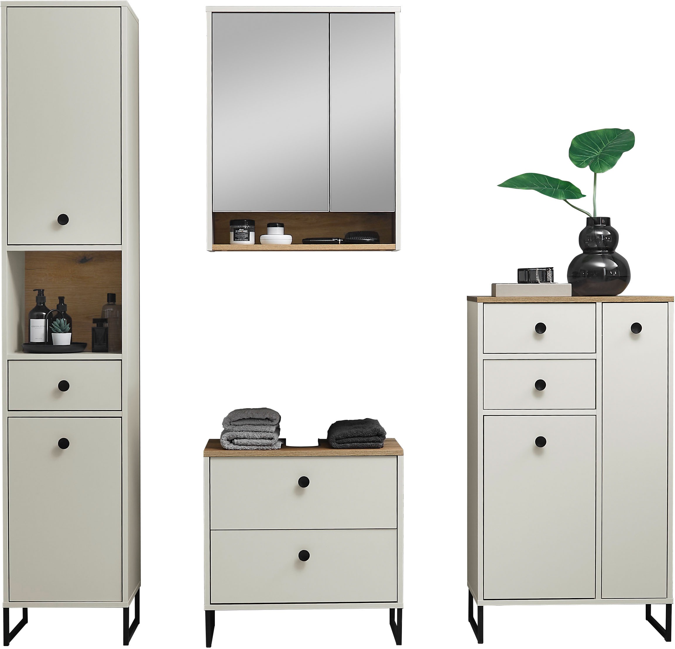 BASIC by Balculina Armoire sous lavabo »Linea« 1 cuis tlg. Largeur 60cm, pieds profilés en U, extension sous plan