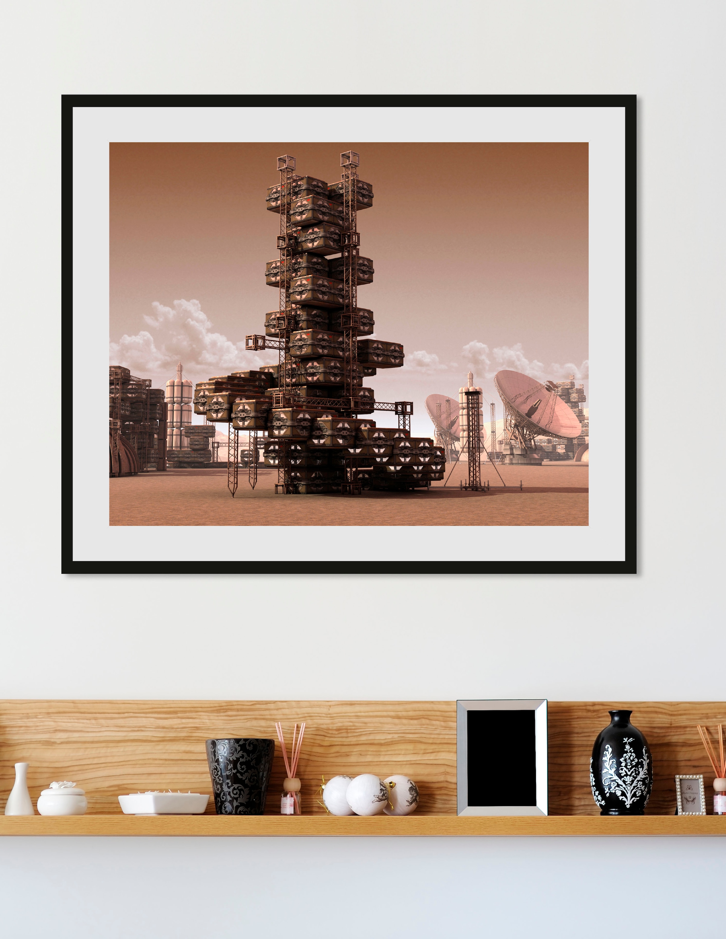 Image of queence Bild "STATION" Gebäude Wüste Wüstenbilder 1 Stk. tlg. HD Premium Poster-Druck inkl. Holzrahmen