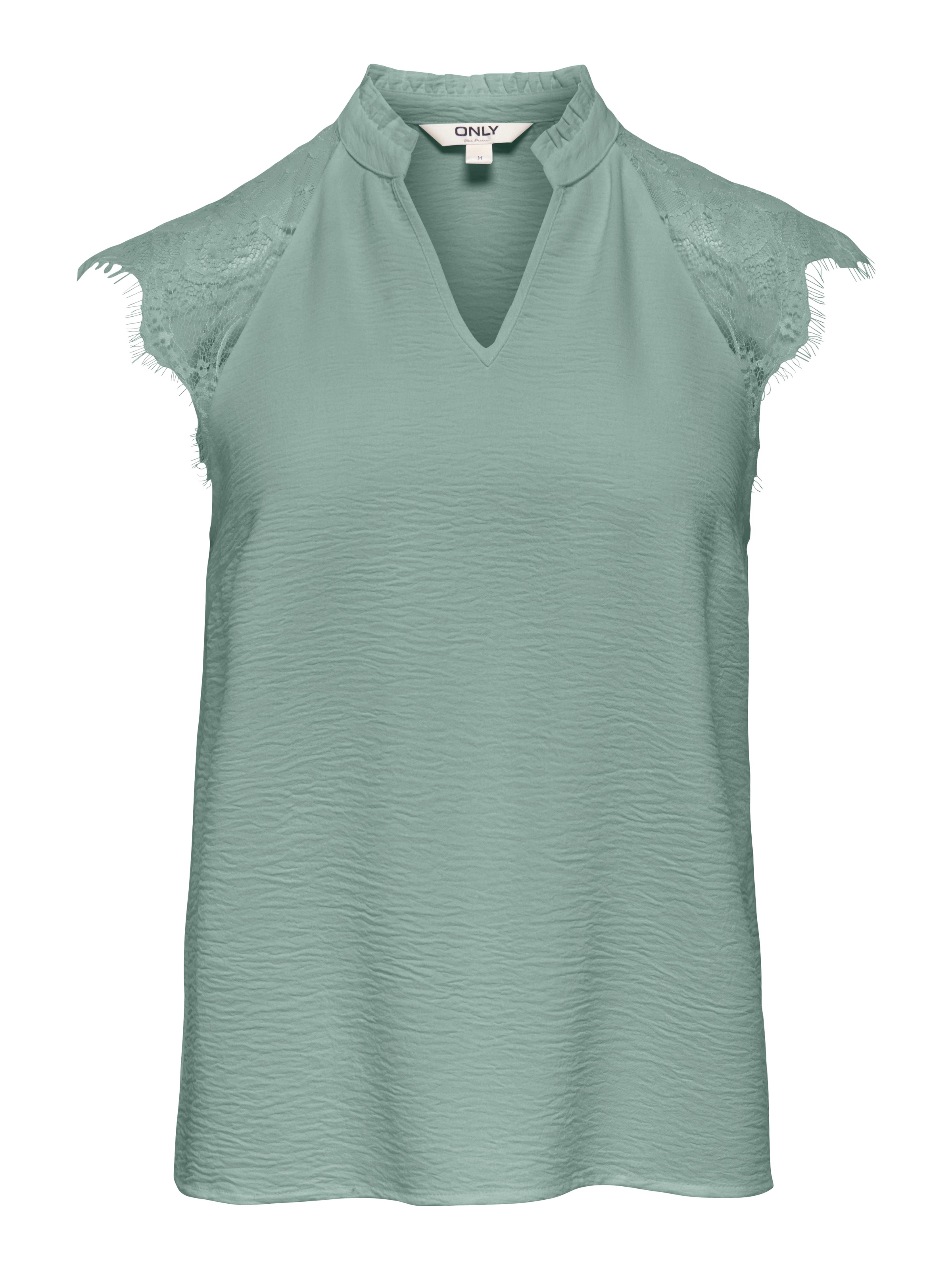 Image of ONLY Shirttop "ONLPLOY METTE SL LACE V-NECK TOP WVN" Kunstfaser, regular fit, V-Ausschnitt