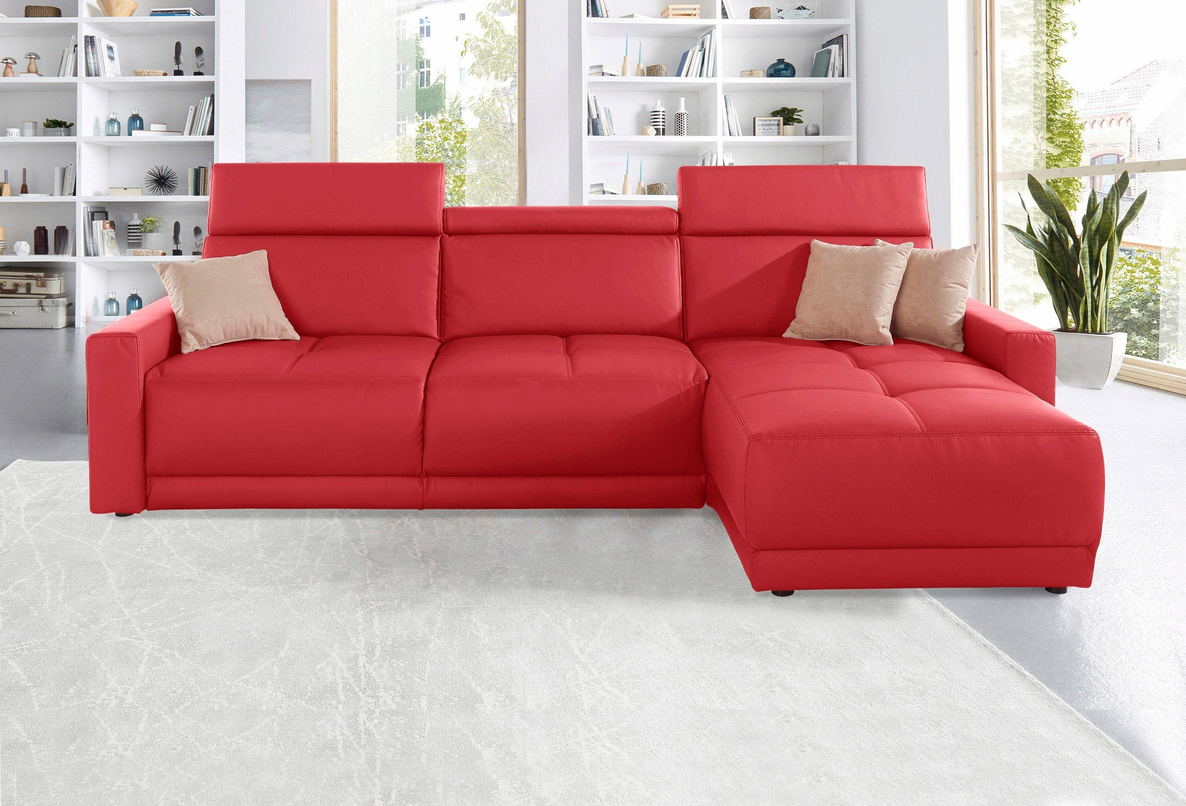 DOMO collection Ecksofa »Ava mit moderner Sitzheftung & toller Doppelnaht, komfortabel, L-Form«, mit Recamiere, inkl. Federkern, wahlweise mit Kopfteilverstellungen