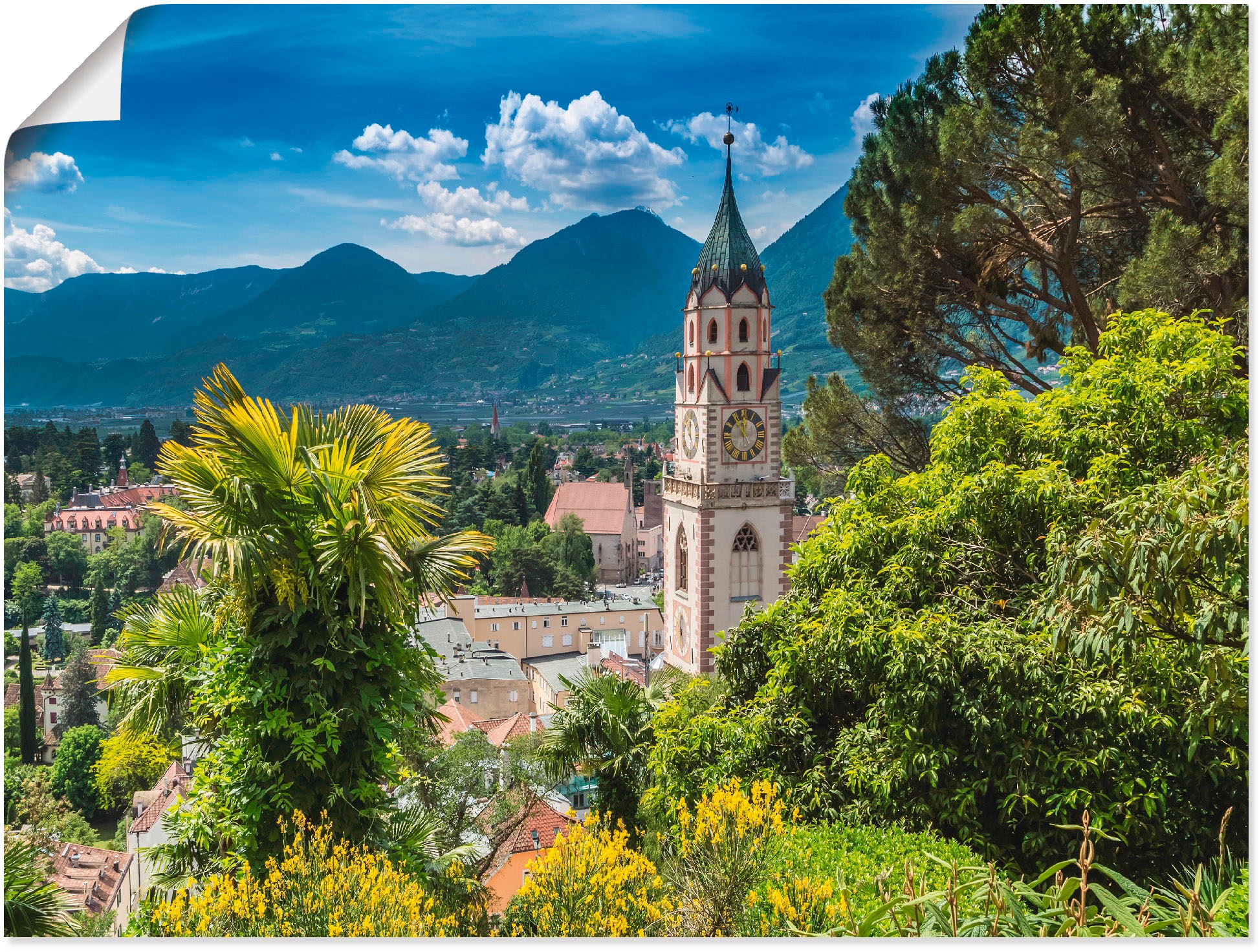 Image of Artland Wandbild »Meran Idyllischer Blick über die Stadt«, Europa, (1 St.), in vielen Grössen & Produktarten - Alubild / Outdoorbild für den Aussenbereich, Leinwandbild, Poster, Wandaufkleber / Wandtattoo auch für Badezimmer geeignet bei Ackermann Versand