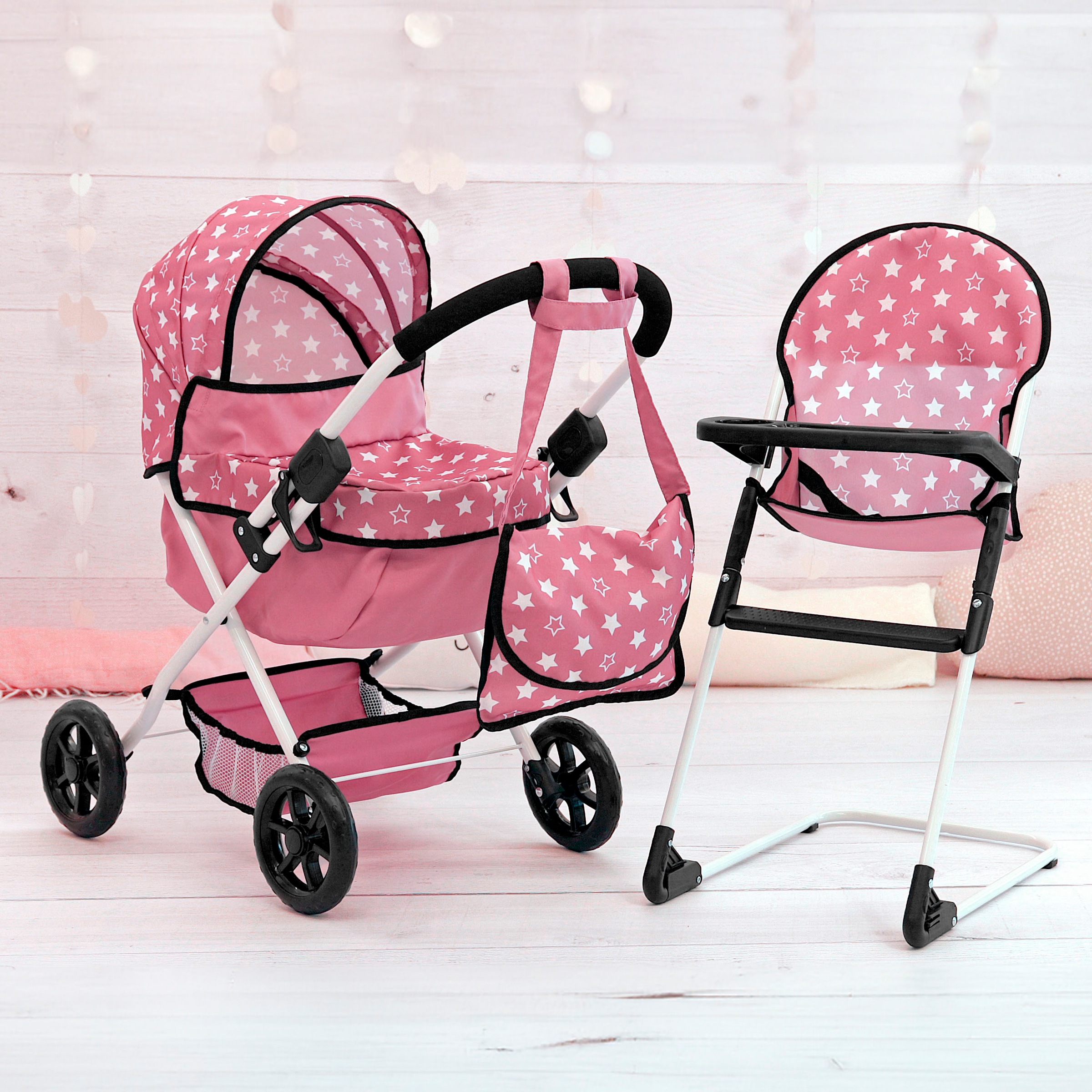 Bayer Puppenwagen »Cosy Set, altrosa« mit Puppenhochstuhl und Wickeltasche