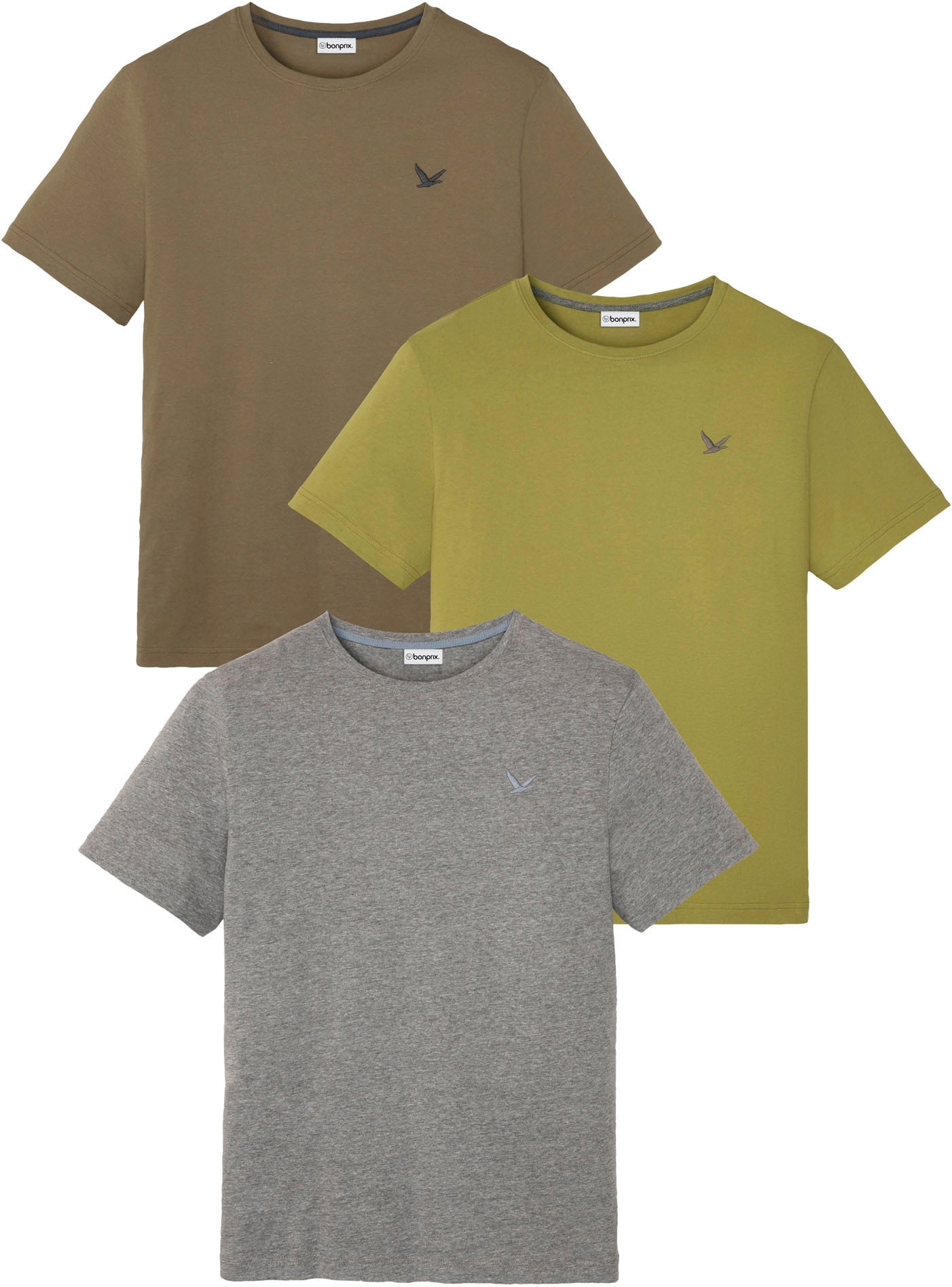 Image of bonprix T-Shirt Packung, 3er, 3 Stk. Regular Fit, Kurzarm, für den Alltag, aus Baumwolle und Viskose