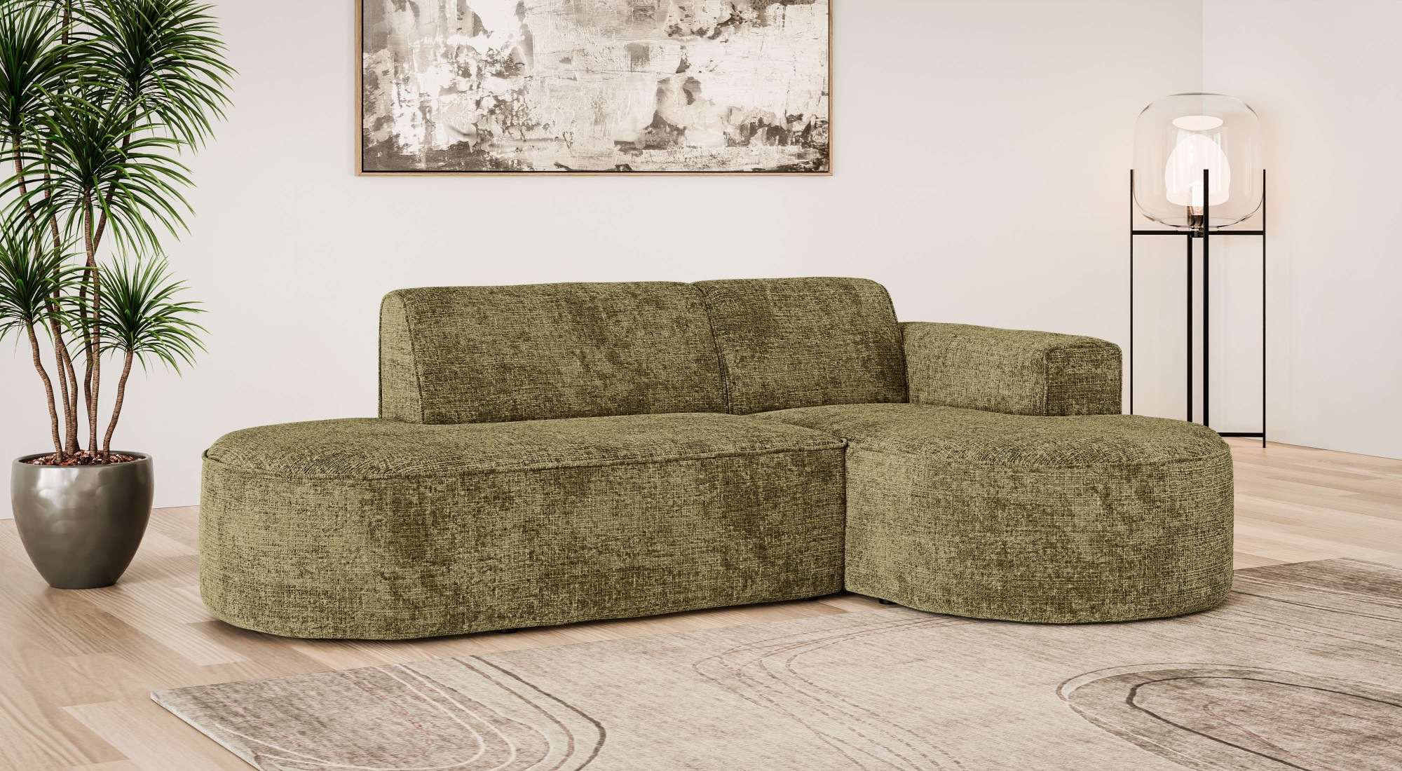 Image of GOODproduct Ecksofa "ADELLA Design-Sofa mit Recamiere rechts/links, 248/159/76 cm" L-Form mit Wellenunterfederung, runde Form, auch in Cord