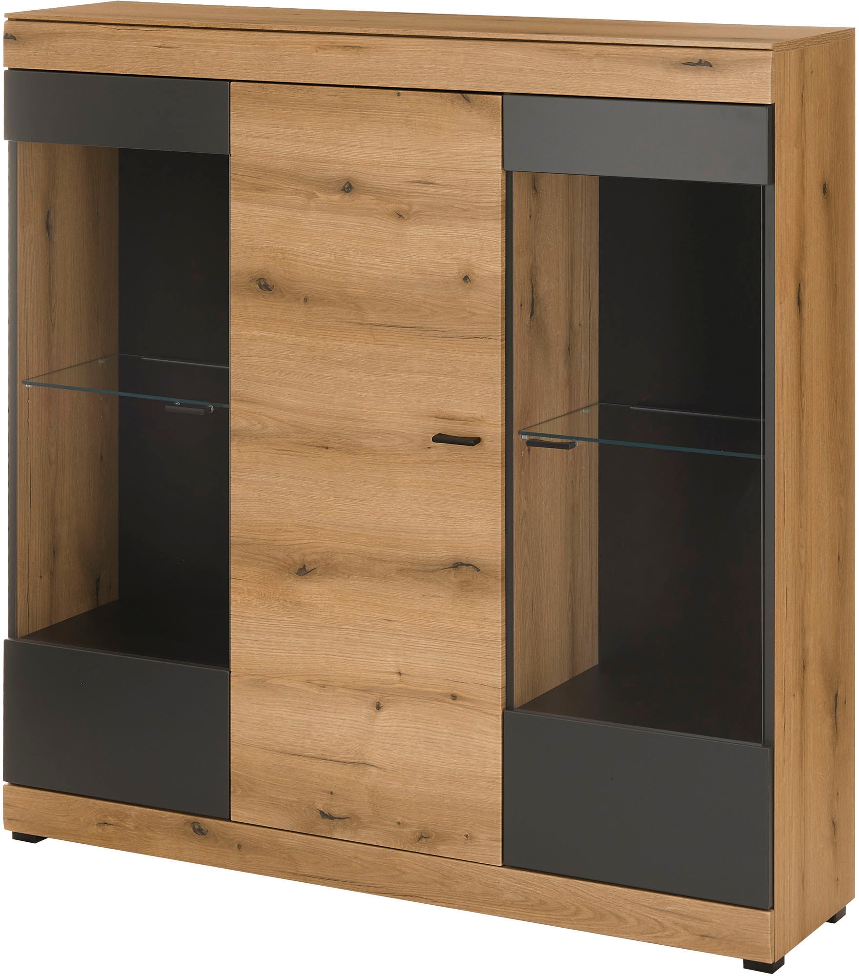 Image of Home affaire Highboard "Soleto, moderner Schrank, Vitrine in Eiche Evoke" zeitlos, schwarze Griffe aus Metall, ausreichend Stauraum