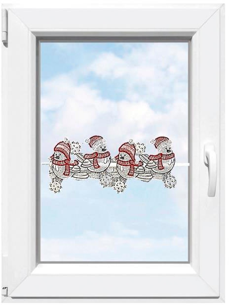 Image of Stickereien Plauen Scheibengardine "Wintervögel" Stangendurchzug 1 Stk. tlg. Fensterdekoration "Wintervögel"