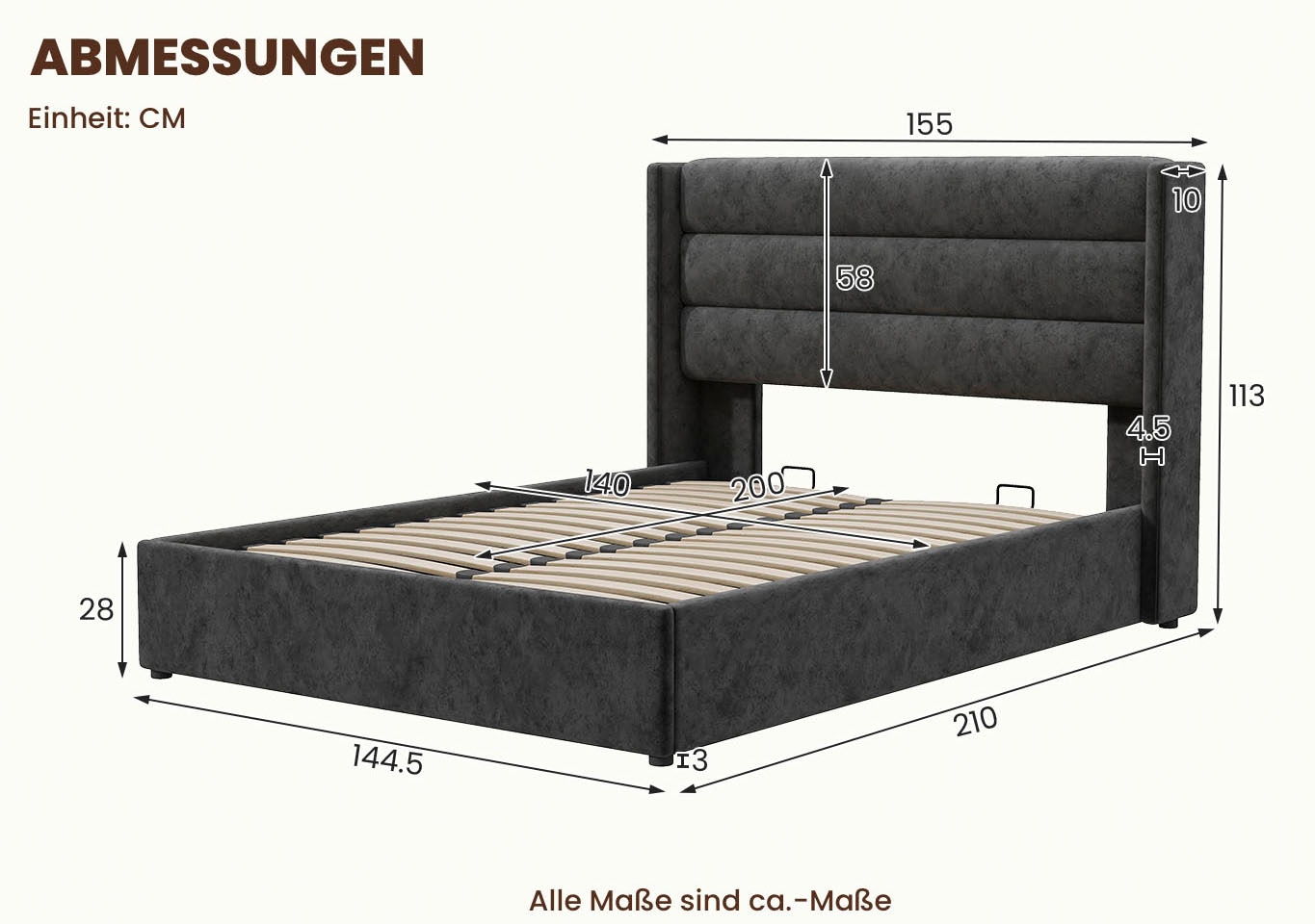 GOODproduct Polsterbett »ROMMINA, Polsterbett mit Bettkasten in den Breiten 140cm & 180cm« Samtweicher Chenille-Bezug
